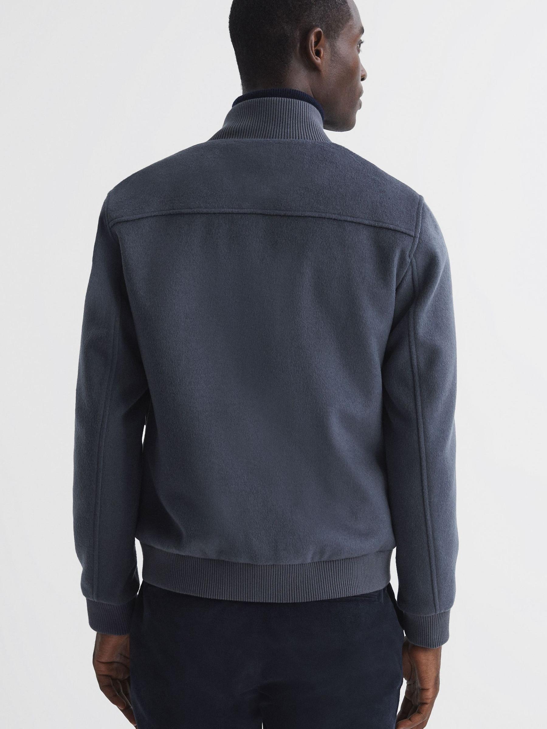 Reiss Wool Blend Zip-Through Jacket in Airforce Blue | REISS