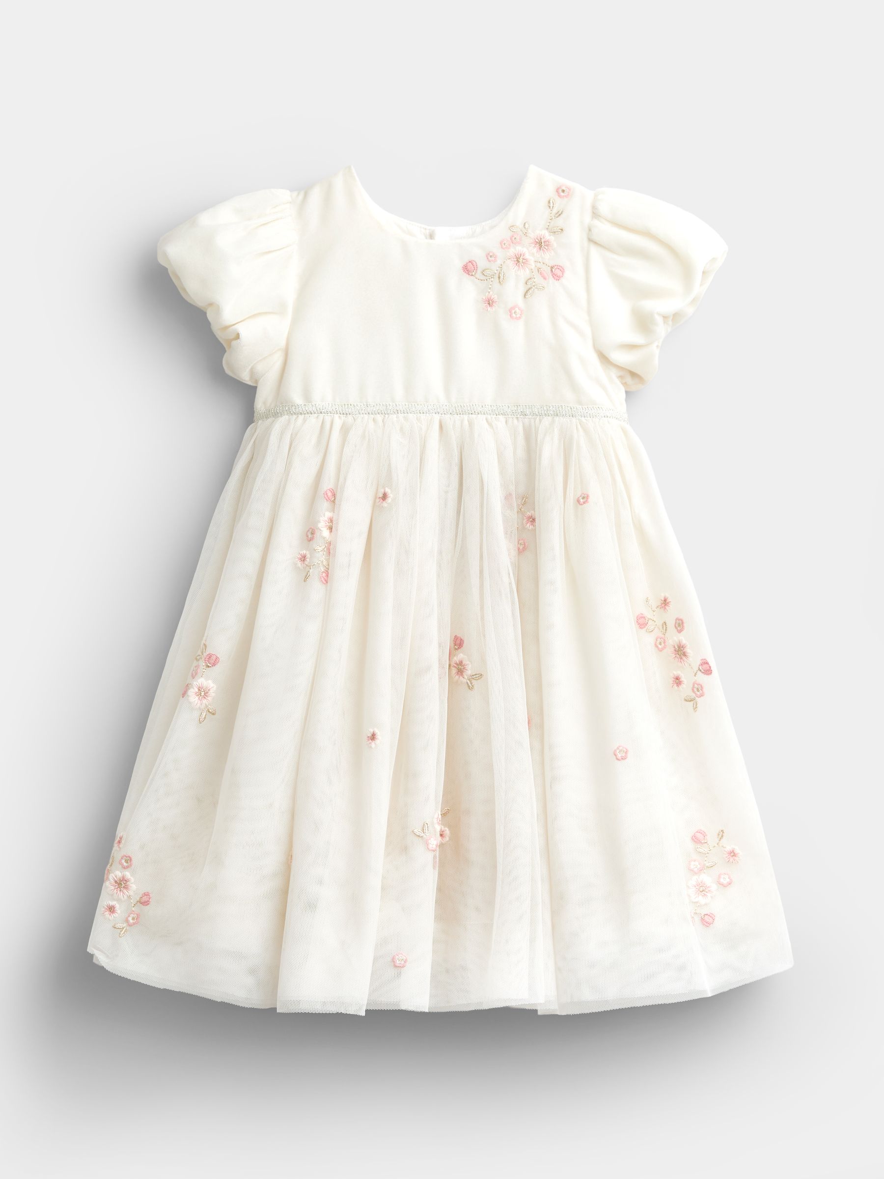 Cream Wildflower Embroidered Velvet & Tulle Party Dress - Image 1 of 5