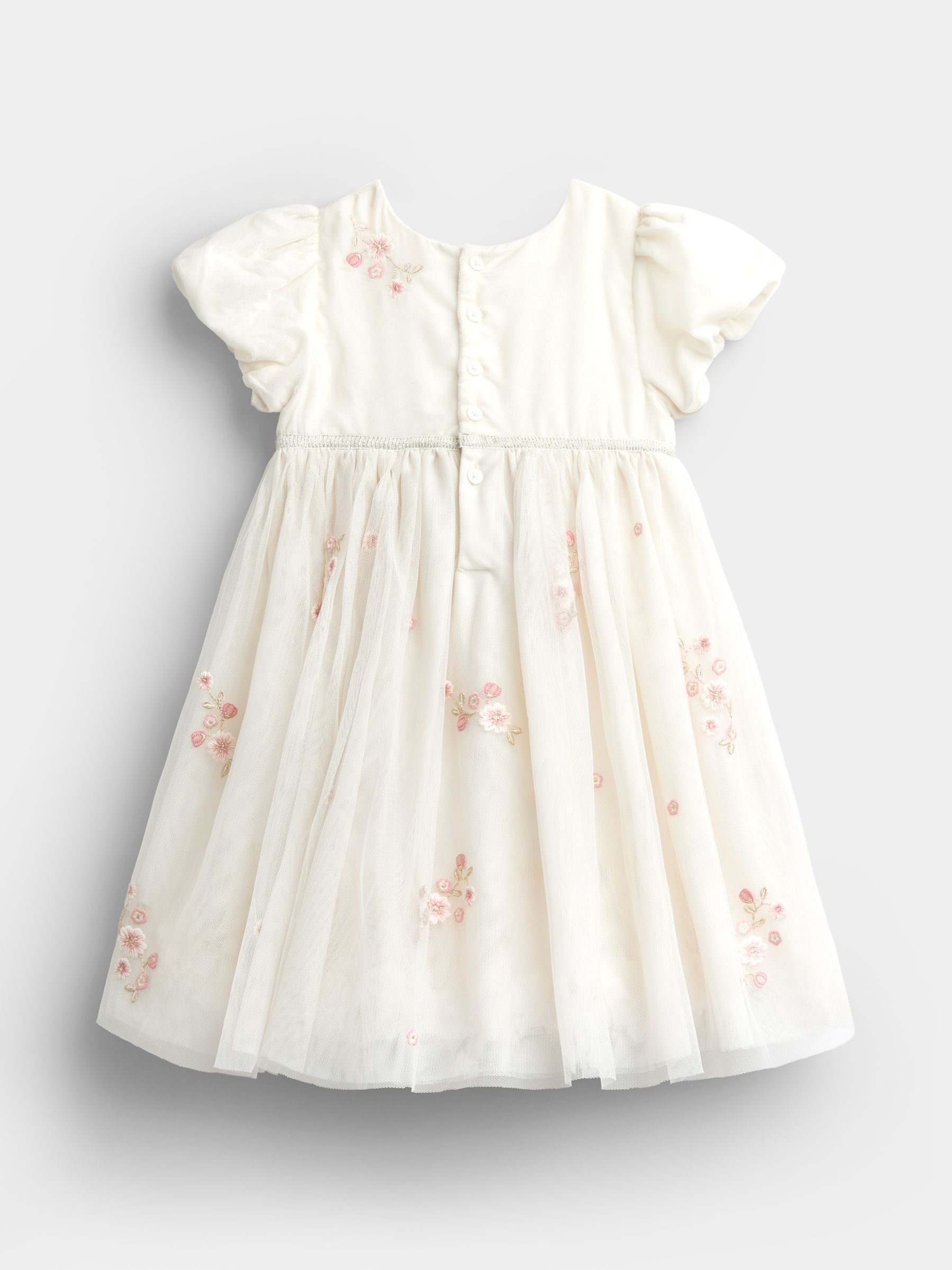 Cream Wildflower Embroidered Velvet & Tulle Party Dress - Image 2 of 5 Cream Wildflower Embroidered Velvet & Tulle Party Dress - Image 2 of 5