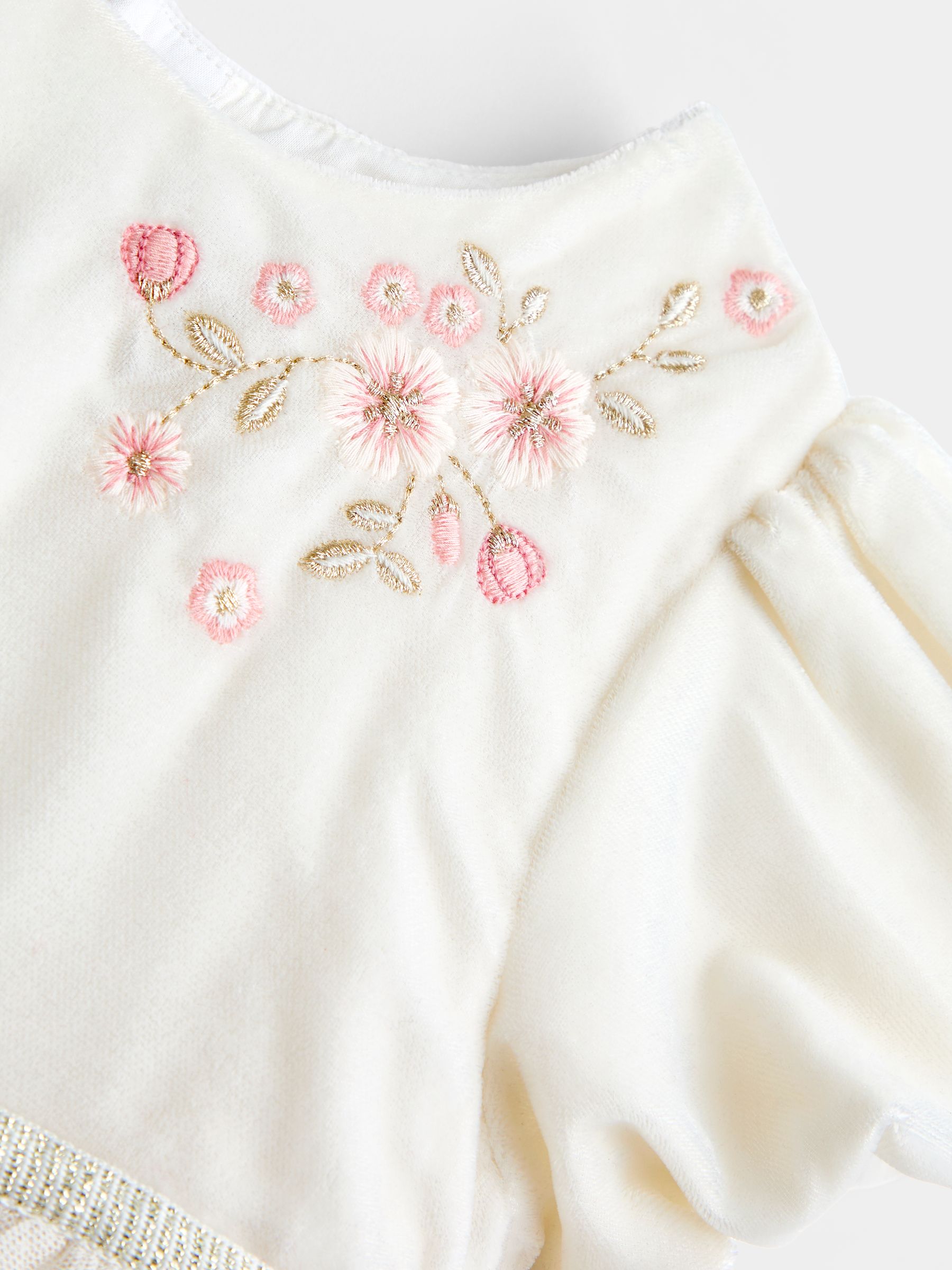 Cream Wildflower Embroidered Velvet & Tulle Party Dress - Image 3 of 5