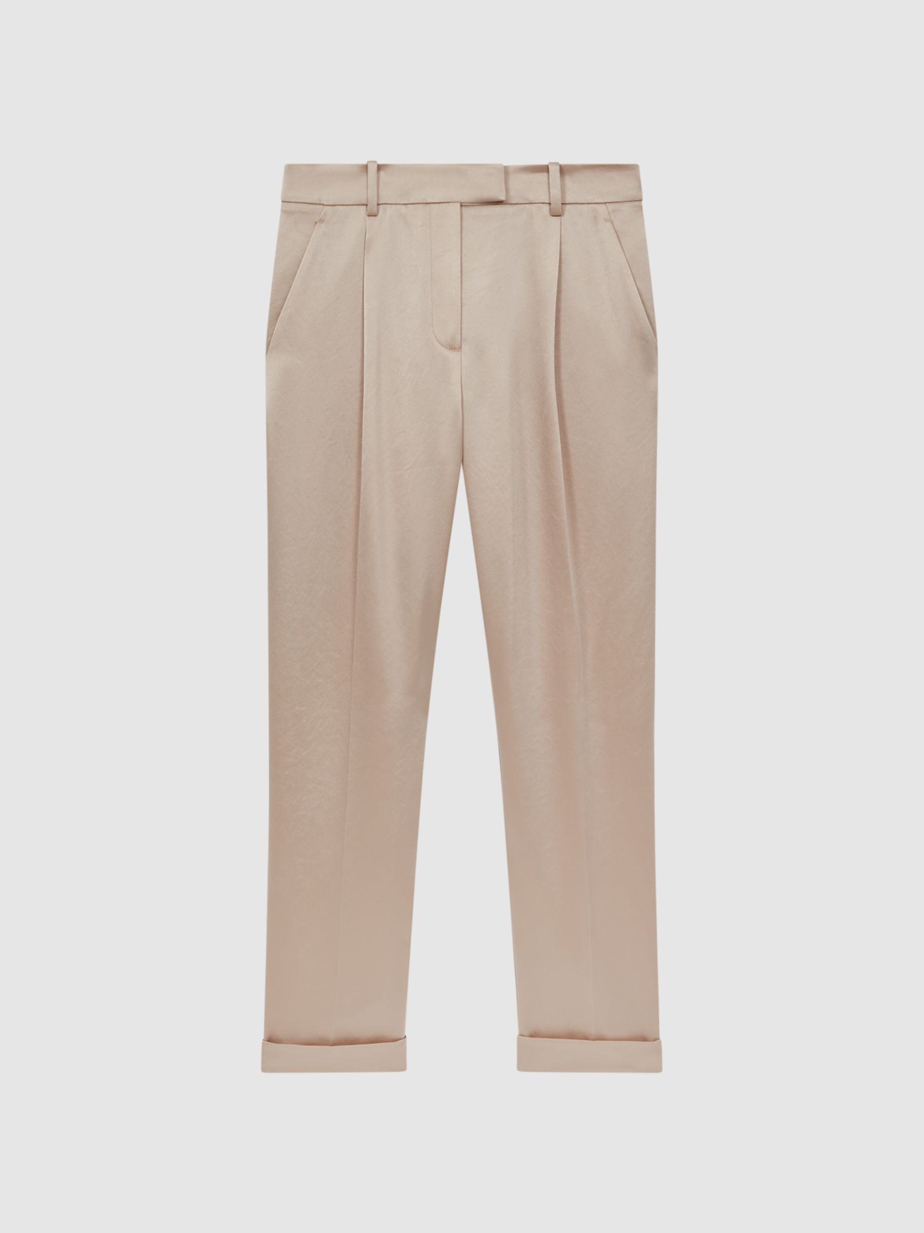 Metallic Tapered Rolled Hem Trousers in Gold - Image 2 of 6