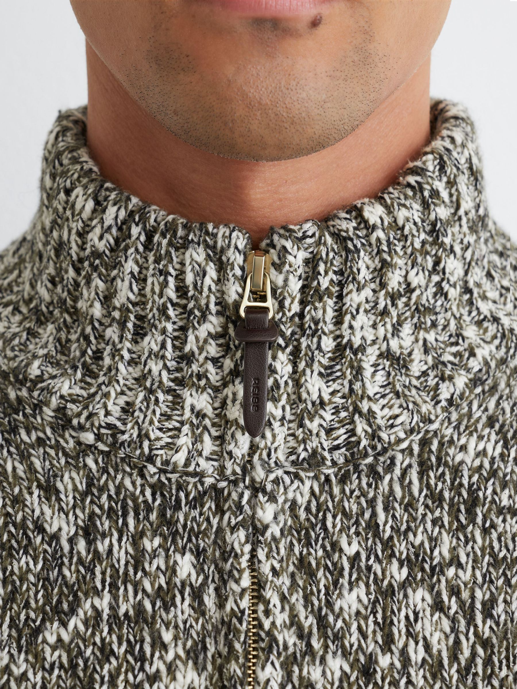 Cotton and Wool Speckled Knit Jumper in Green/White - Image 4 of 7