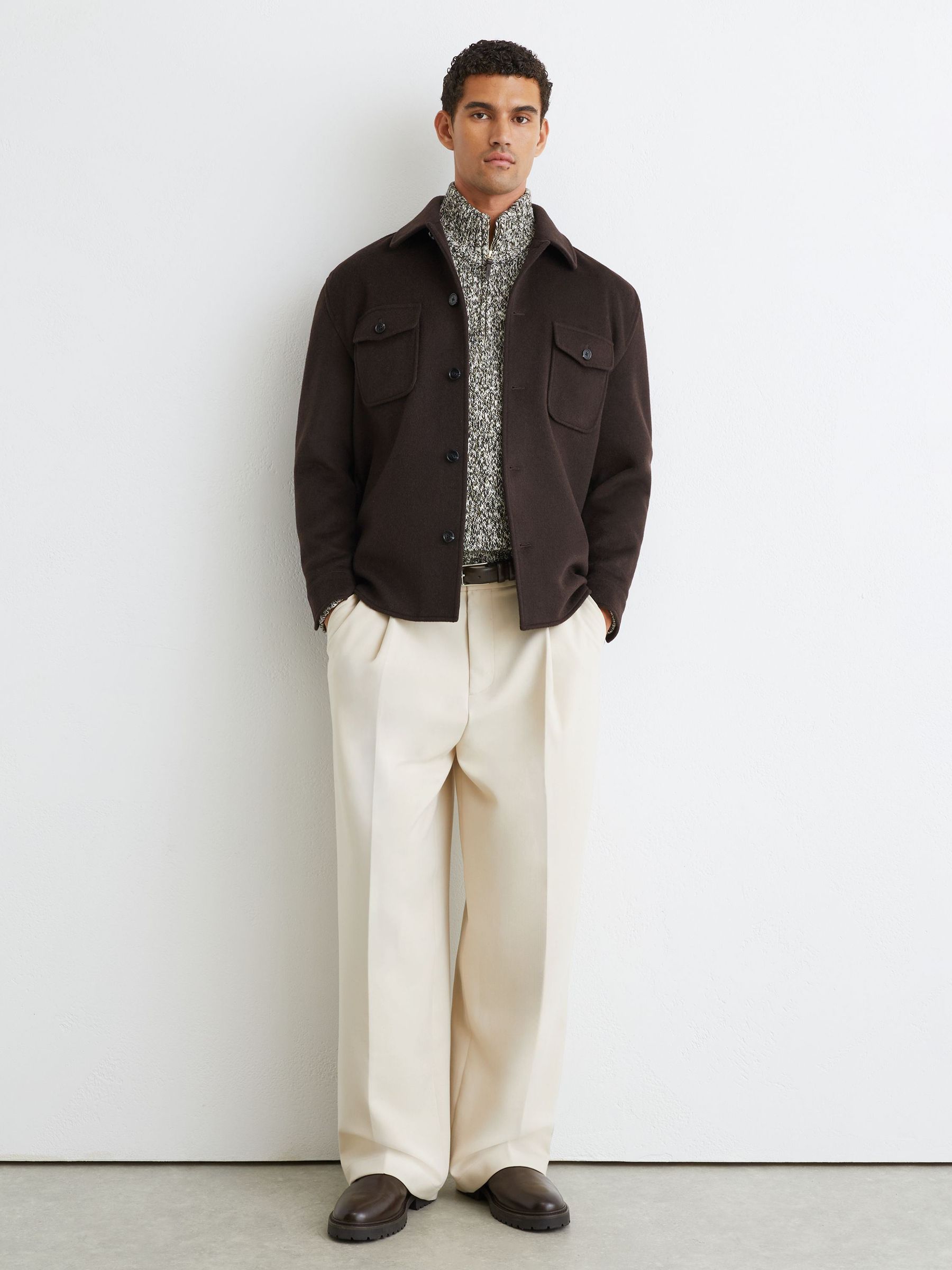 Cotton and Wool Speckled Knit Jumper in Green/White - Image 5 of 7