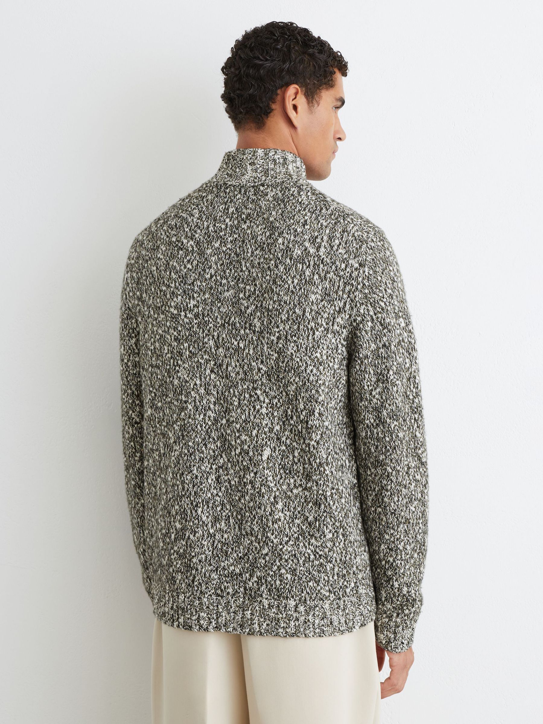 Cotton and Wool Speckled Knit Jumper in Green/White - Image 6 of 7