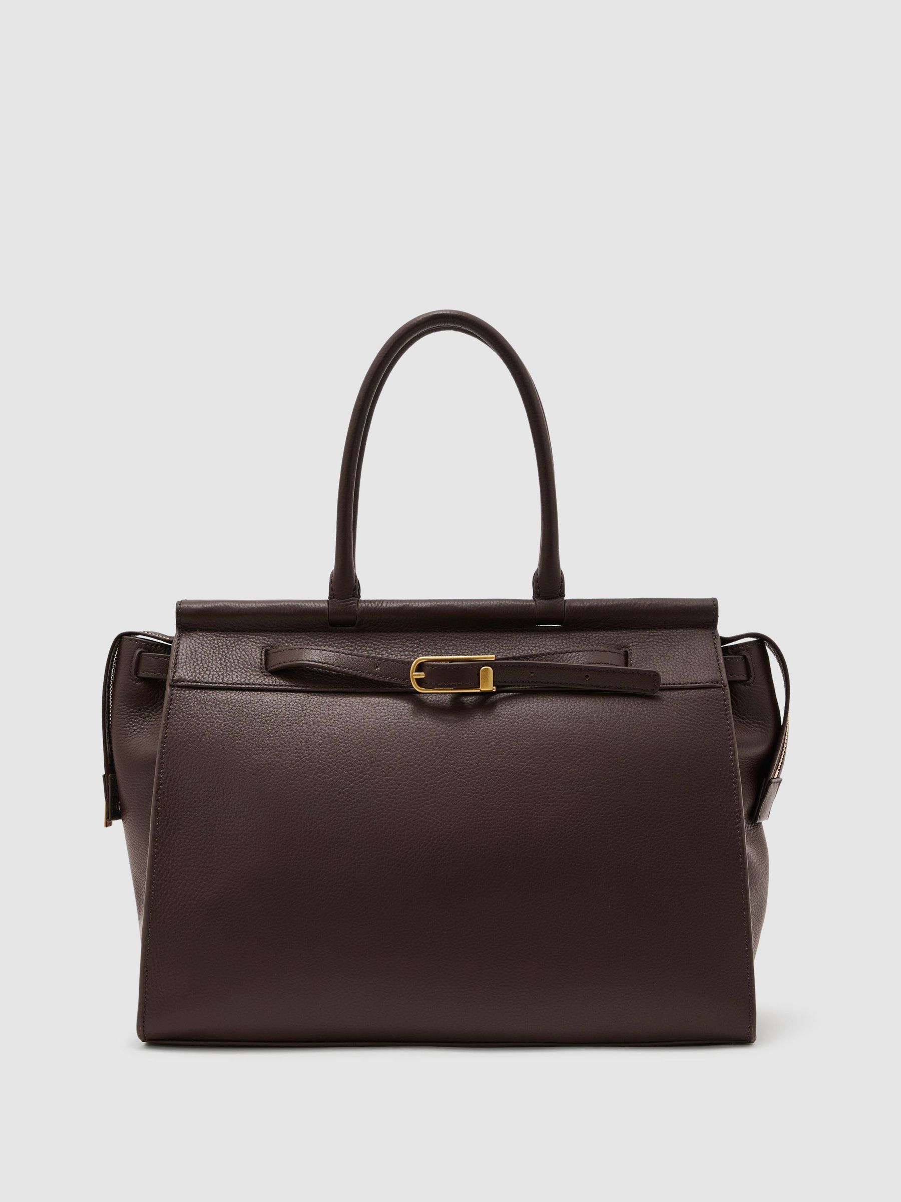 Leather Structured Tote Bag in Chocolate - Image 2 of 6
