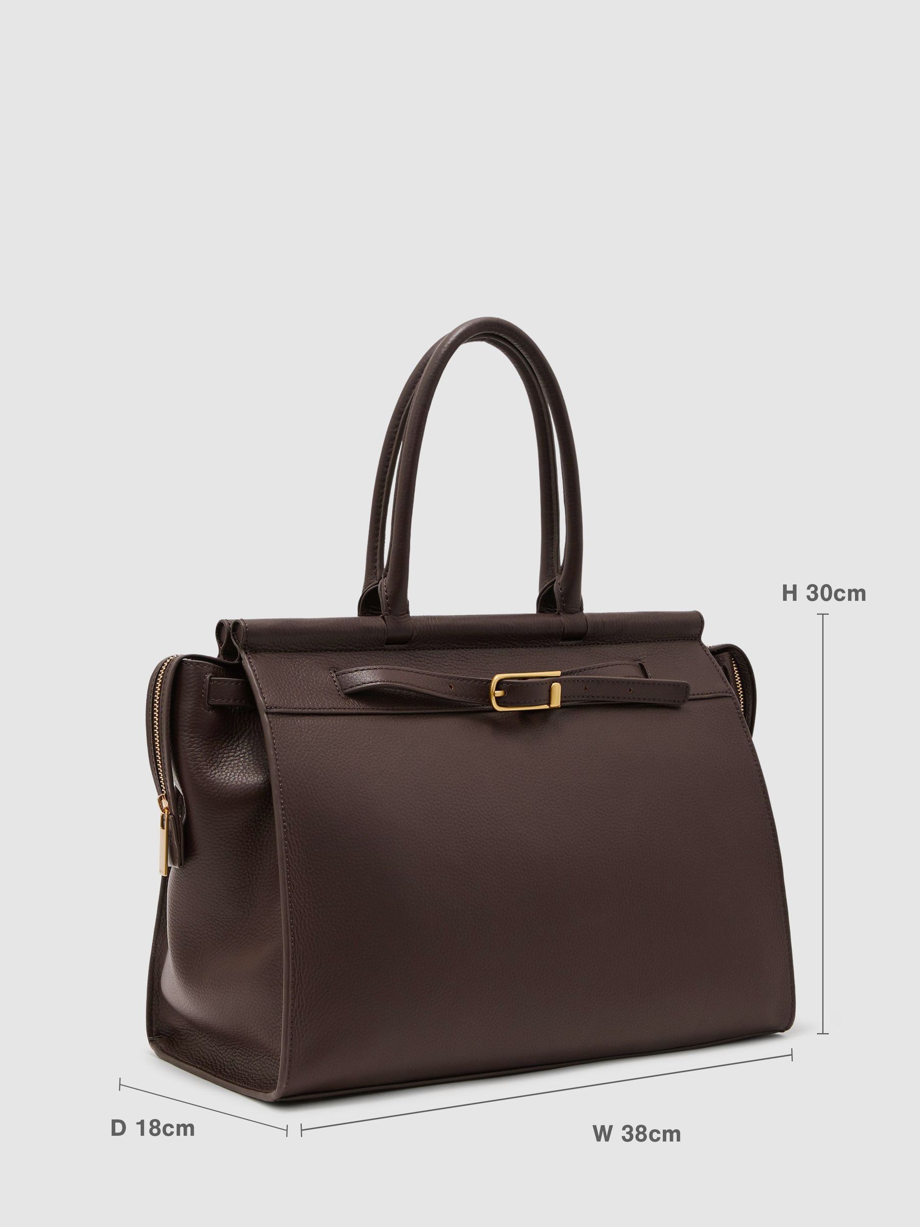 Leather Structured Tote Bag in Chocolate - Image 3 of 6