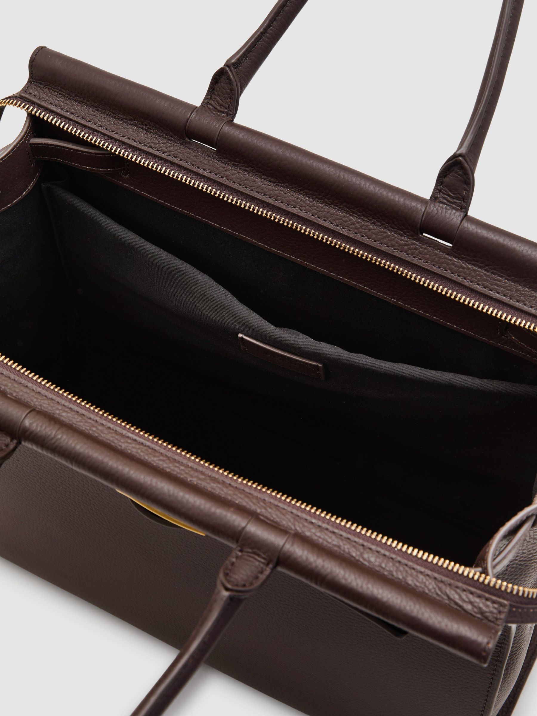 Leather Structured Tote Bag in Chocolate - Image 4 of 6