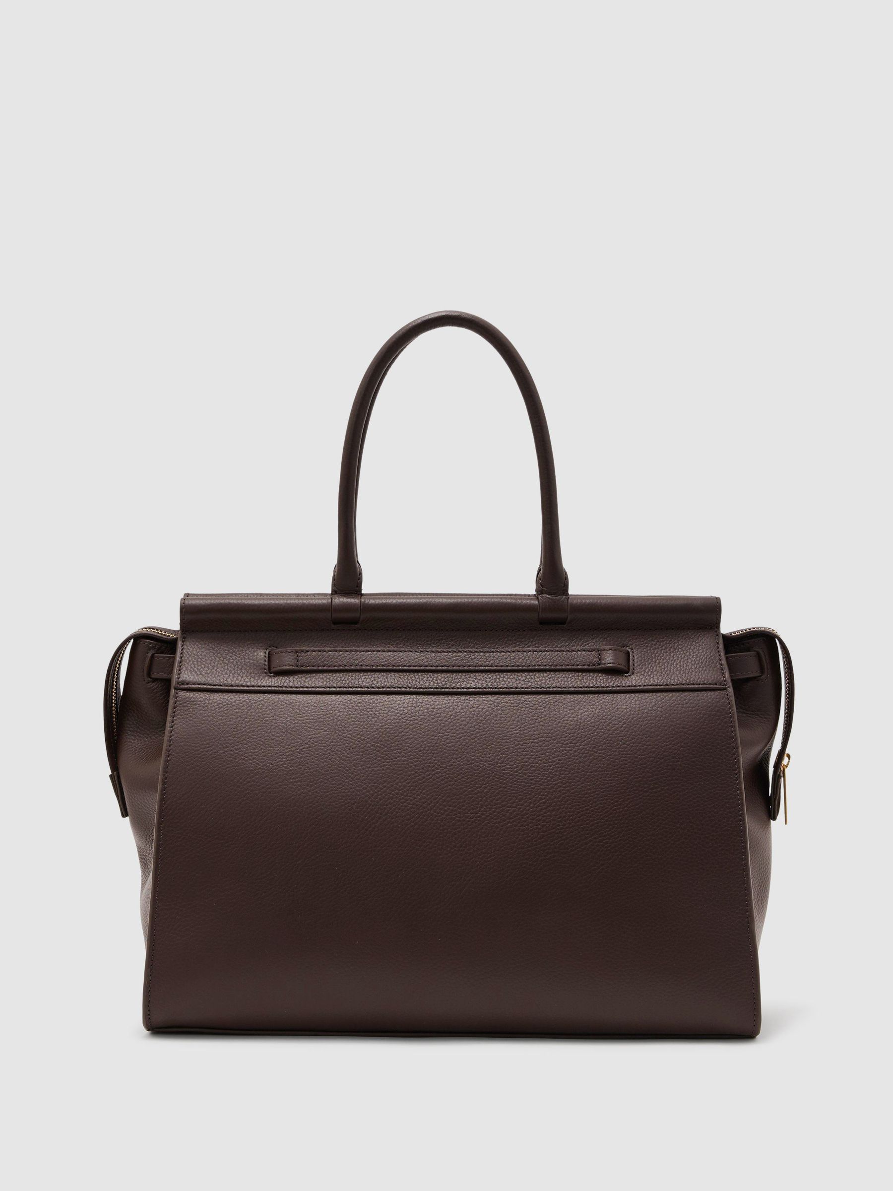 Leather Structured Tote Bag in Chocolate - Image 5 of 6