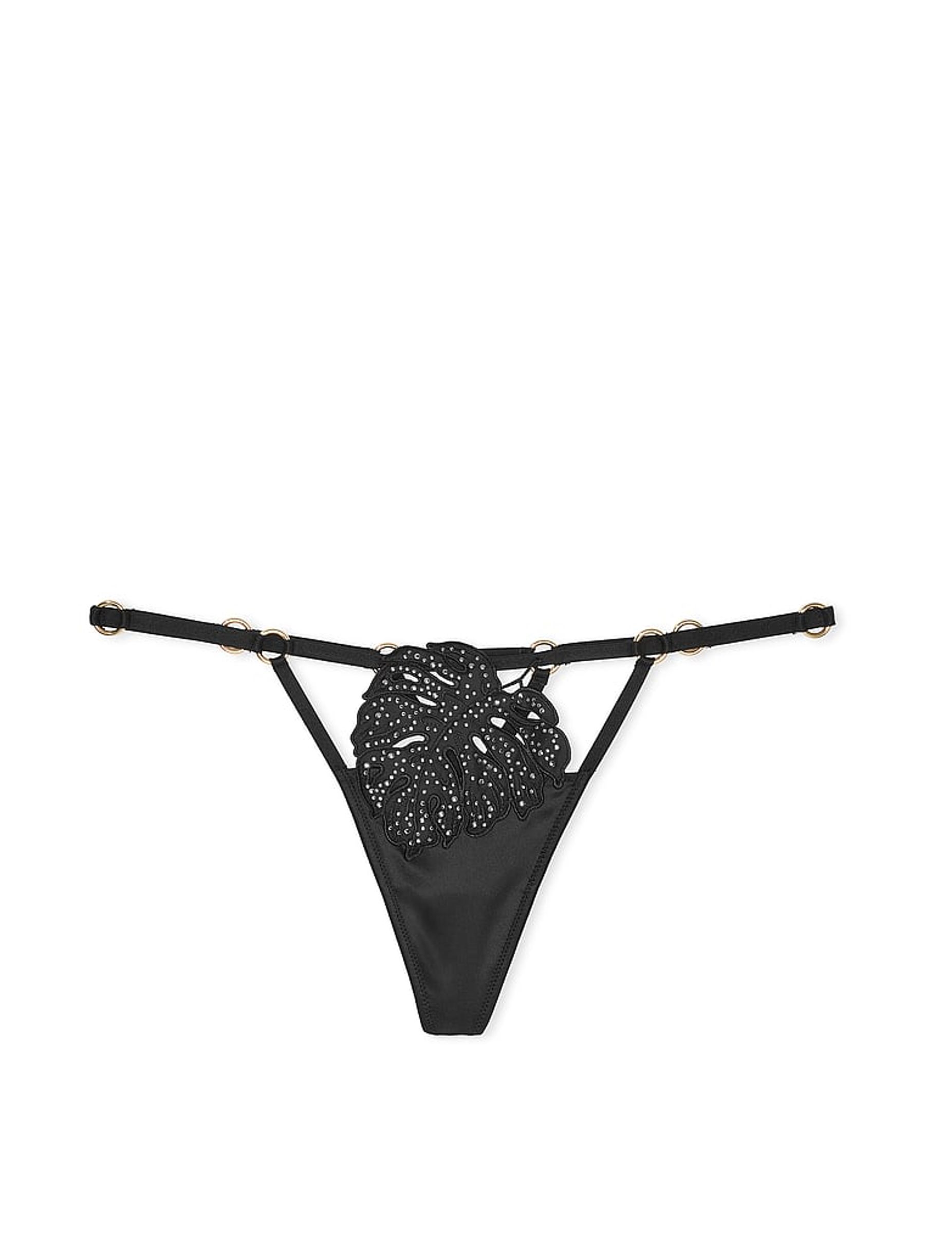 Black Embellished Tropical Leaf G String Knickers - Image 3 of 4