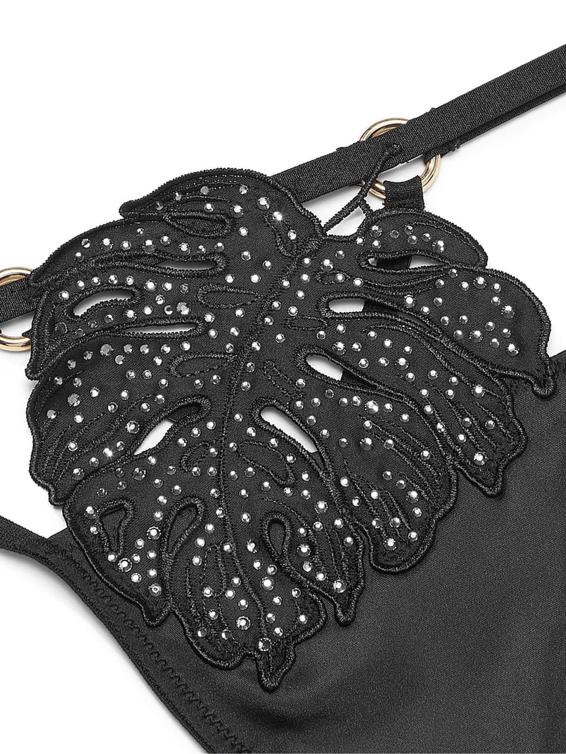 Black Embellished Tropical Leaf G String Knickers - Image 4 of 4