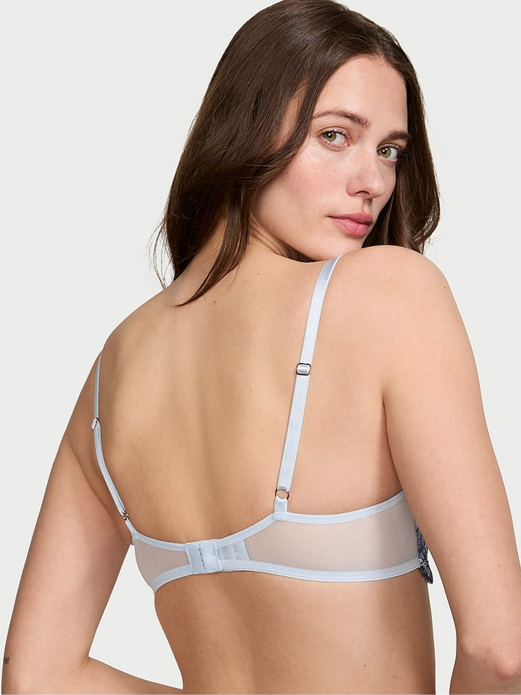 Blue Faded Denim Unlined Balcony Boho Floral Bra - Image 2 of 3