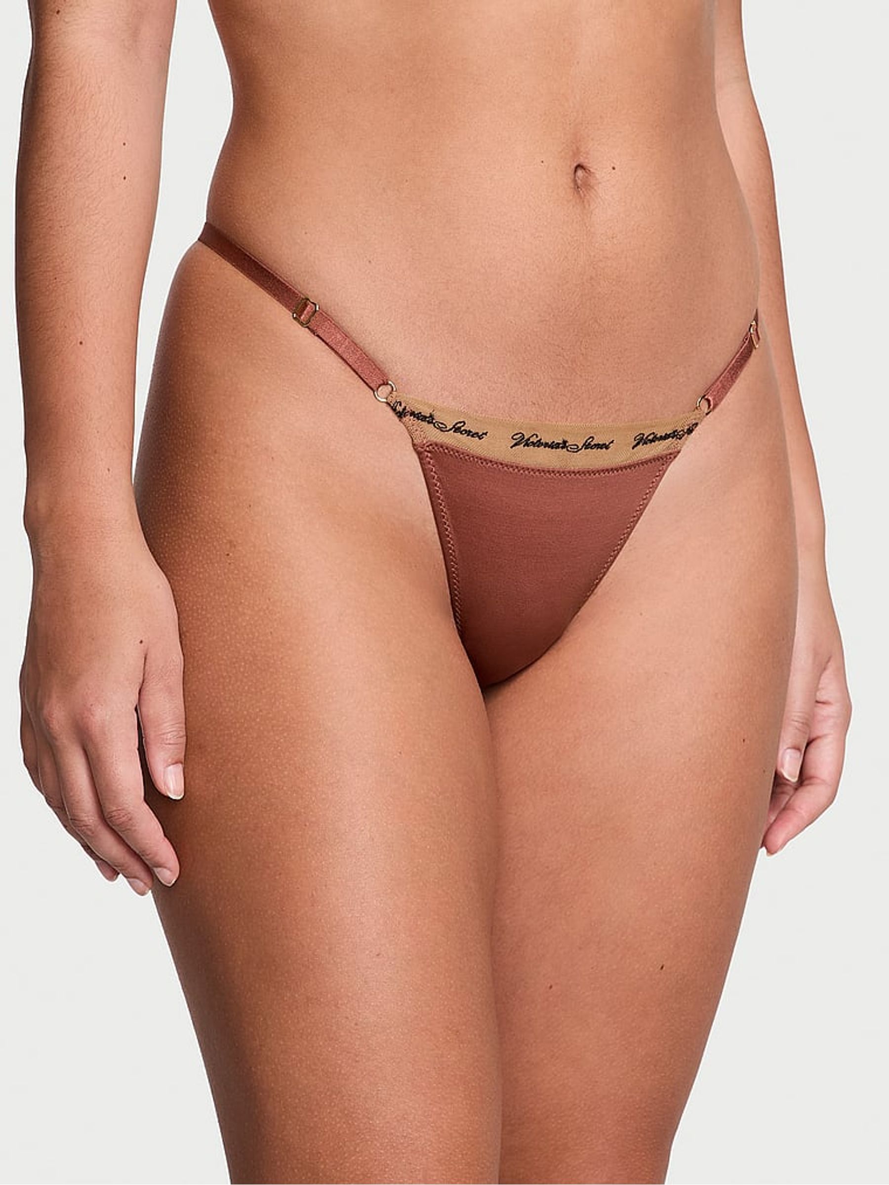 Clay Brown Embroidered Thong Icon Thong Knickers - Image 1 of 1