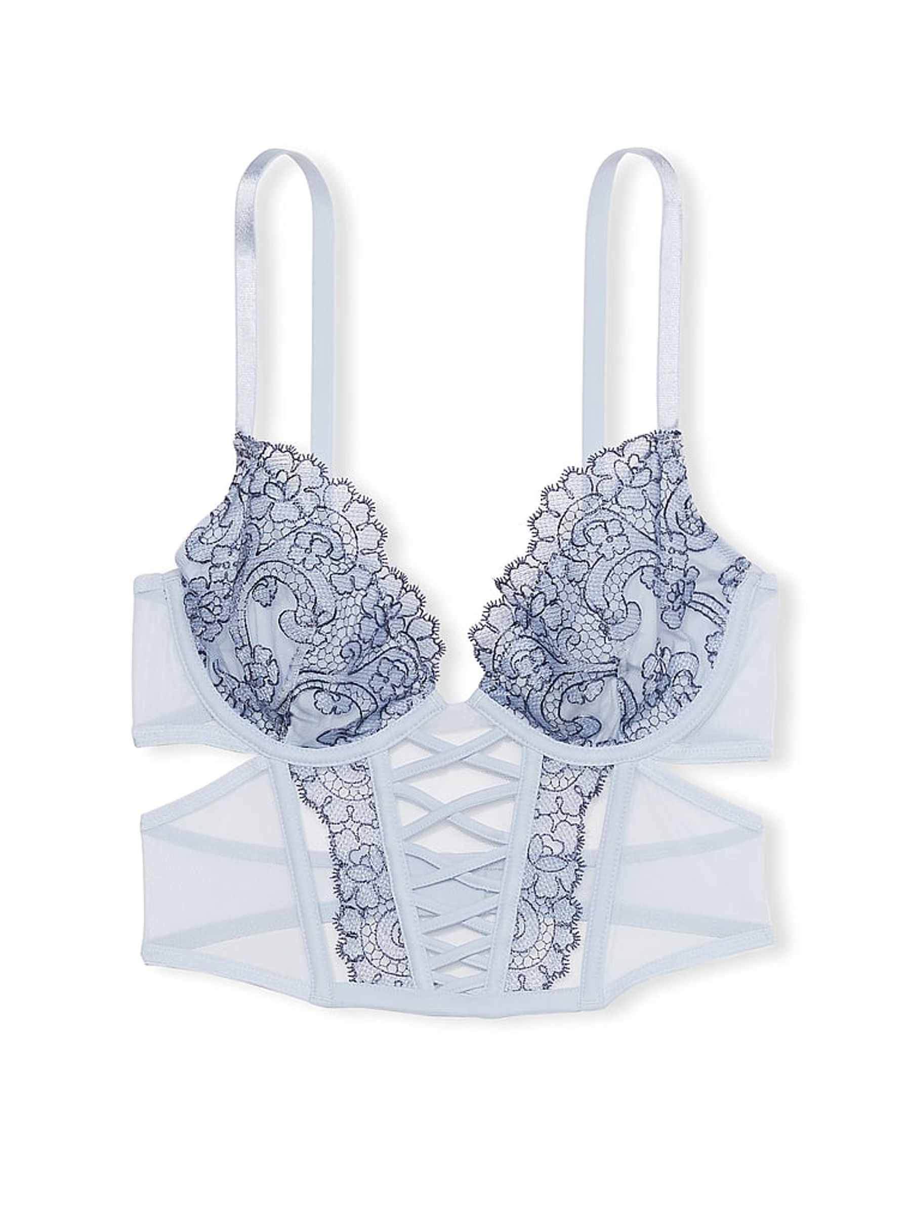 Blue Faded Denim Longline Boho Floral Bra - Image 1 of 2