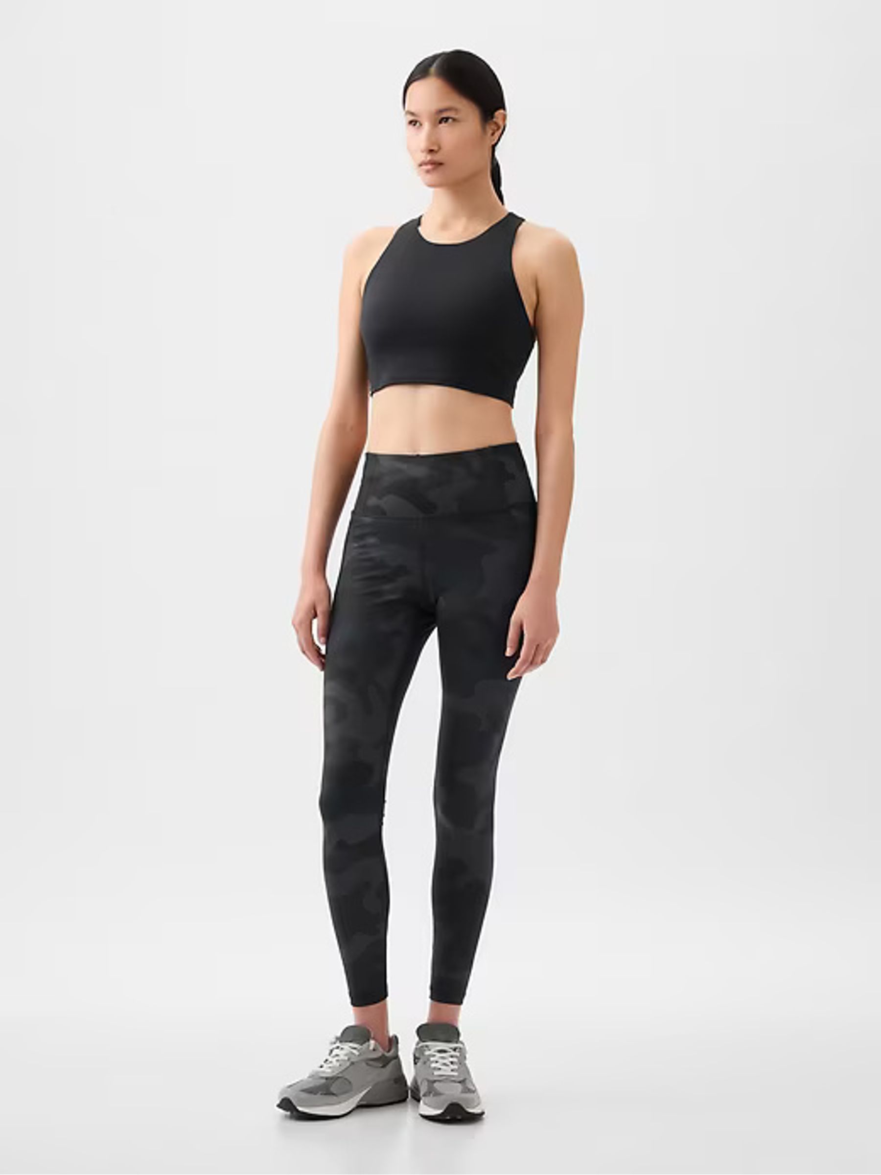 Black Camo High Waisted Power Stretch Full Length Pocket Leggings - Image 1 of 3