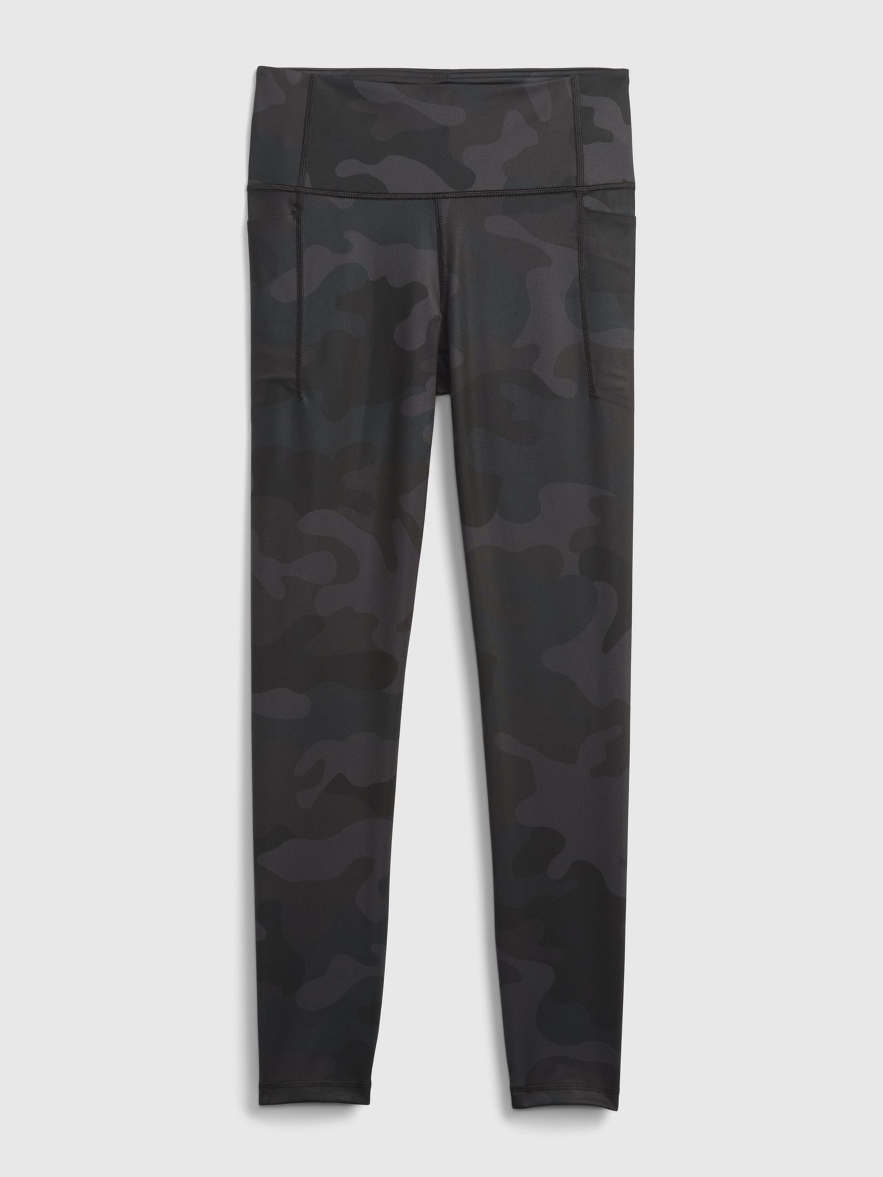 Black Camo High Waisted Power Stretch Full Length Pocket Leggings - Image 3 of 3