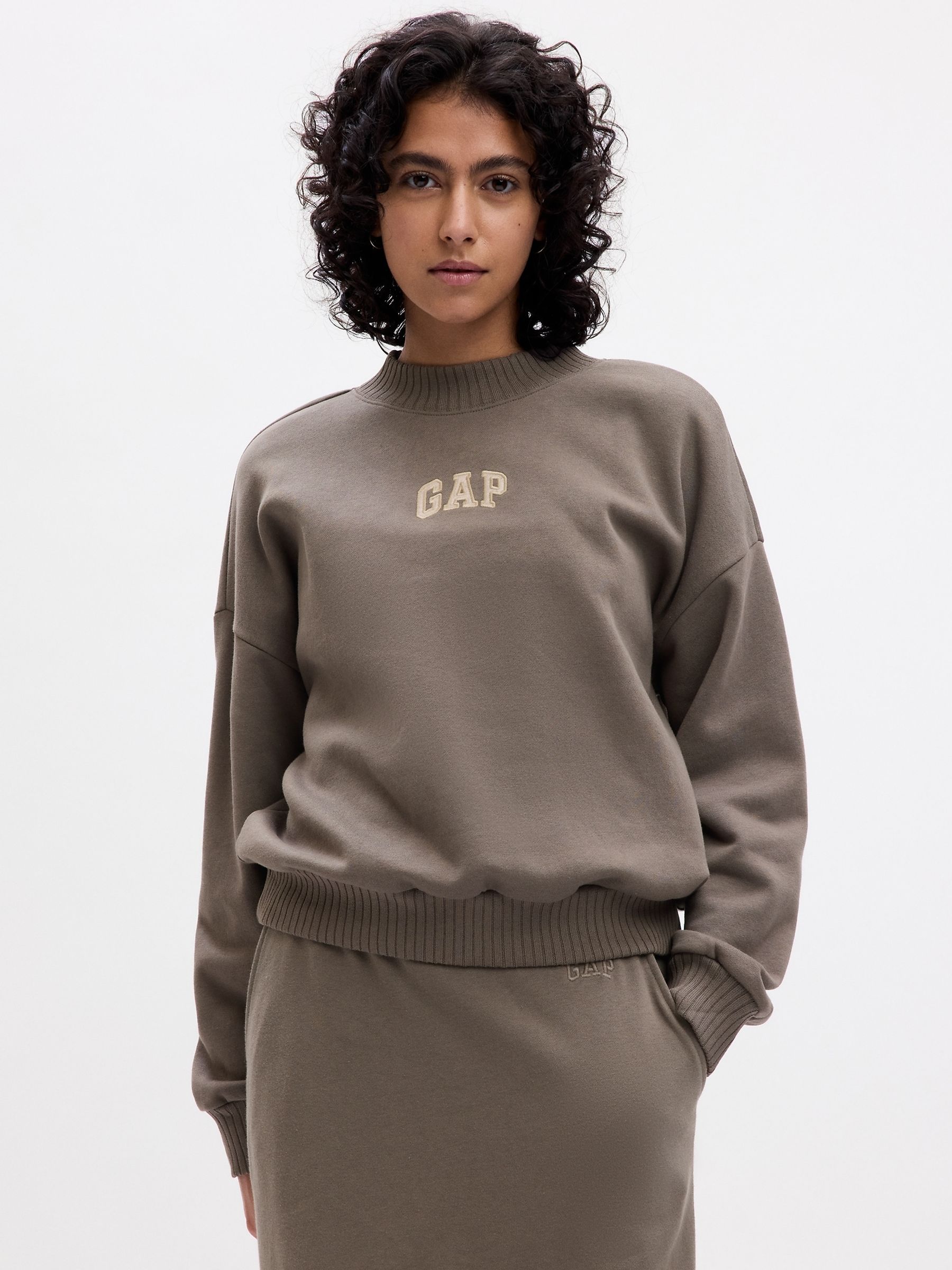 Taupe Brown Arch Logo High Neck Sweatshirt - Image 1 of 2