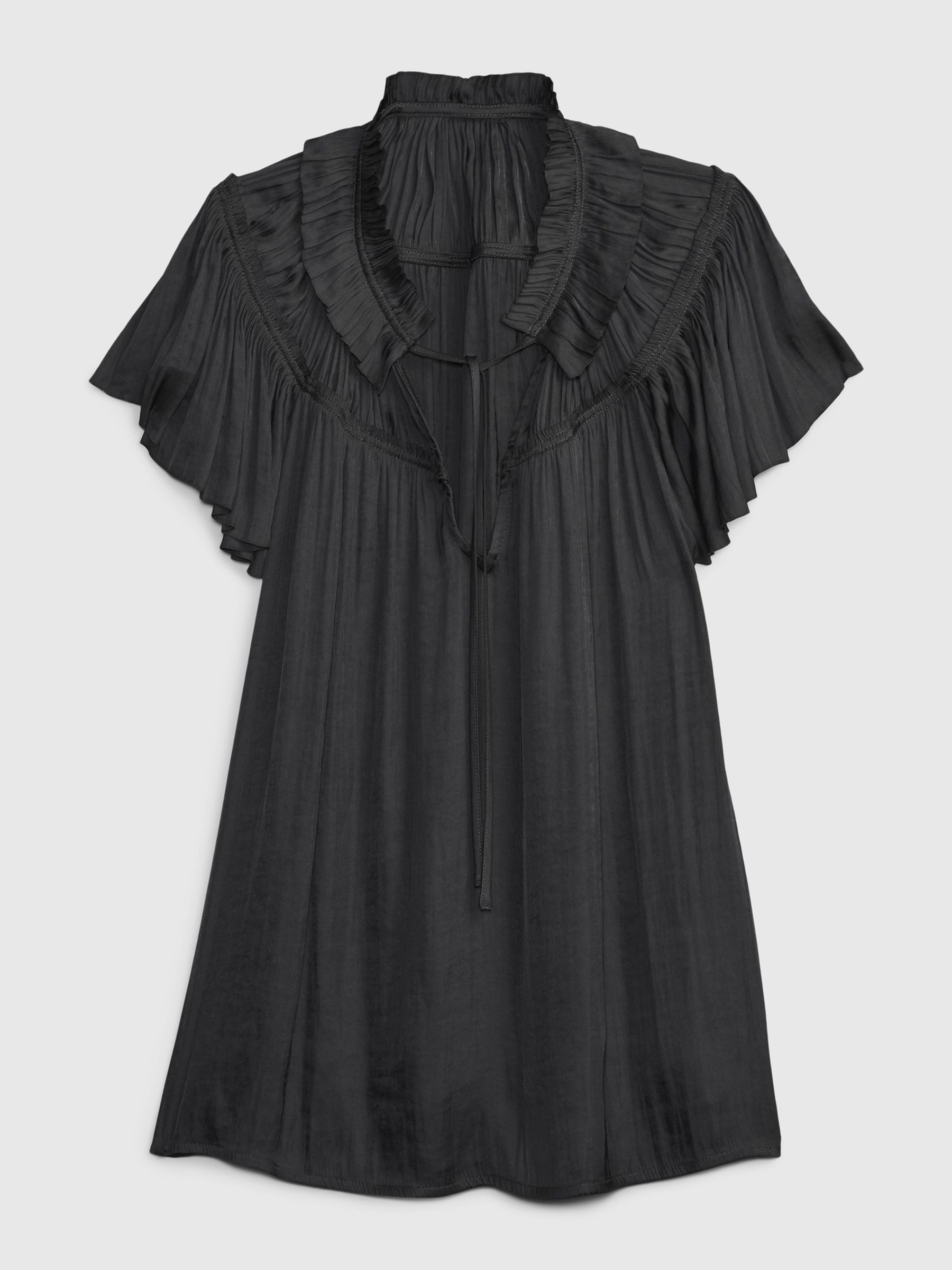 Grey Ruffle Neck Short Sleeve Blouse - Image 4 of 4