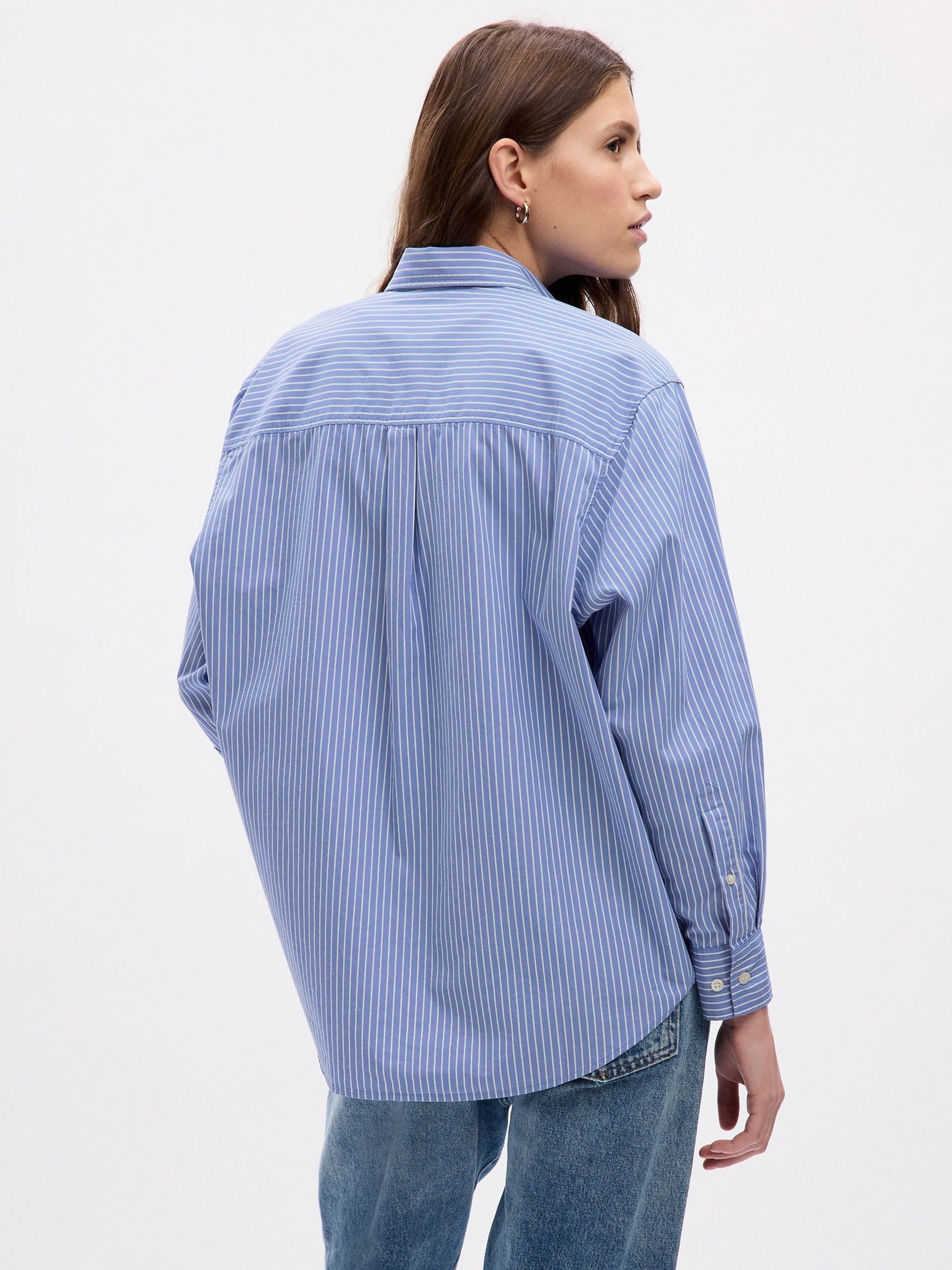 Blue Stripe Organic Cotton Oversized Long Sleeve Shirt - Image 2 of 4
