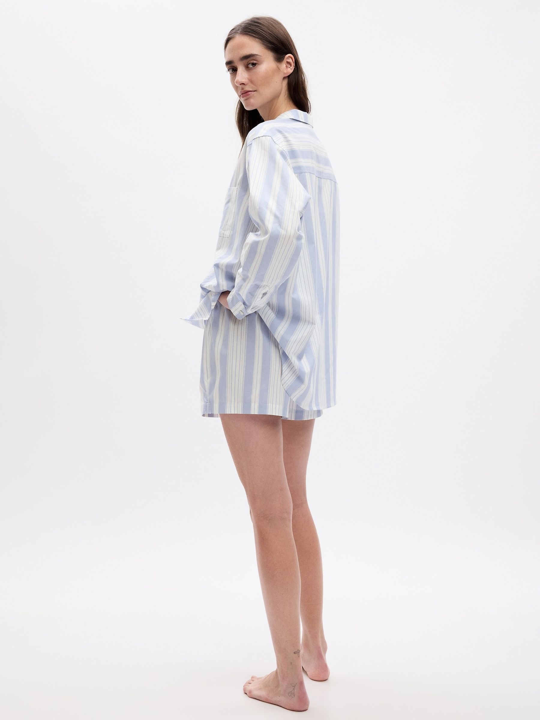Blue & White Stripe Poplin Pyjama Shirt - Image 2 of 2