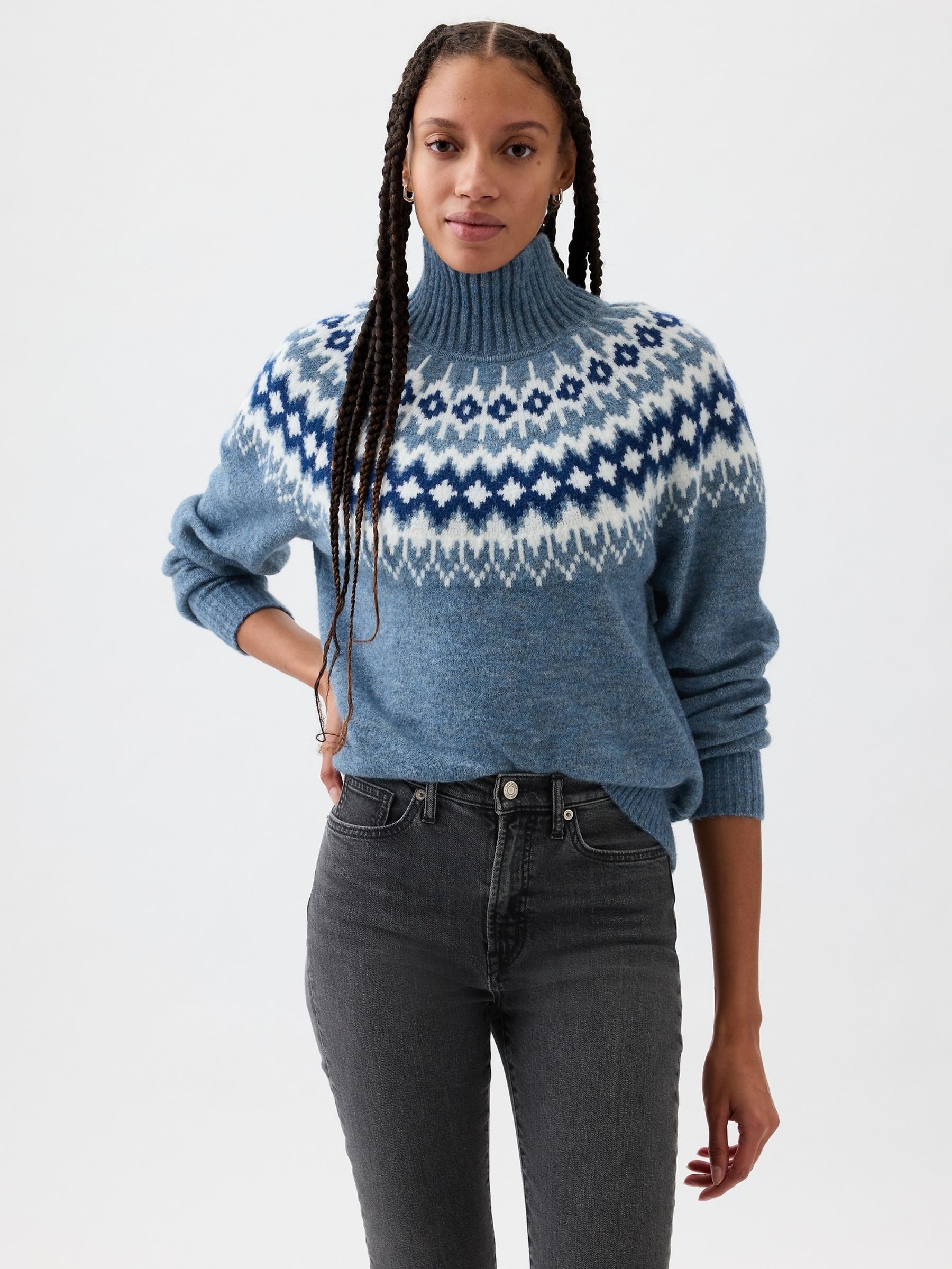 Blue Relaxed Forever Cosy Fair Isle Turtle Neck Jumper - Image 1 of 2