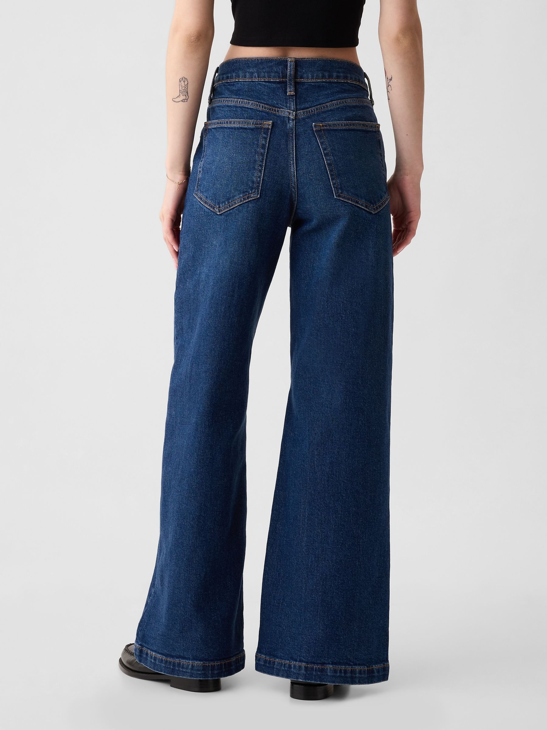 Dark Wash Blue High Waisted Stride Wide-Leg Jeans - Image 2 of 10