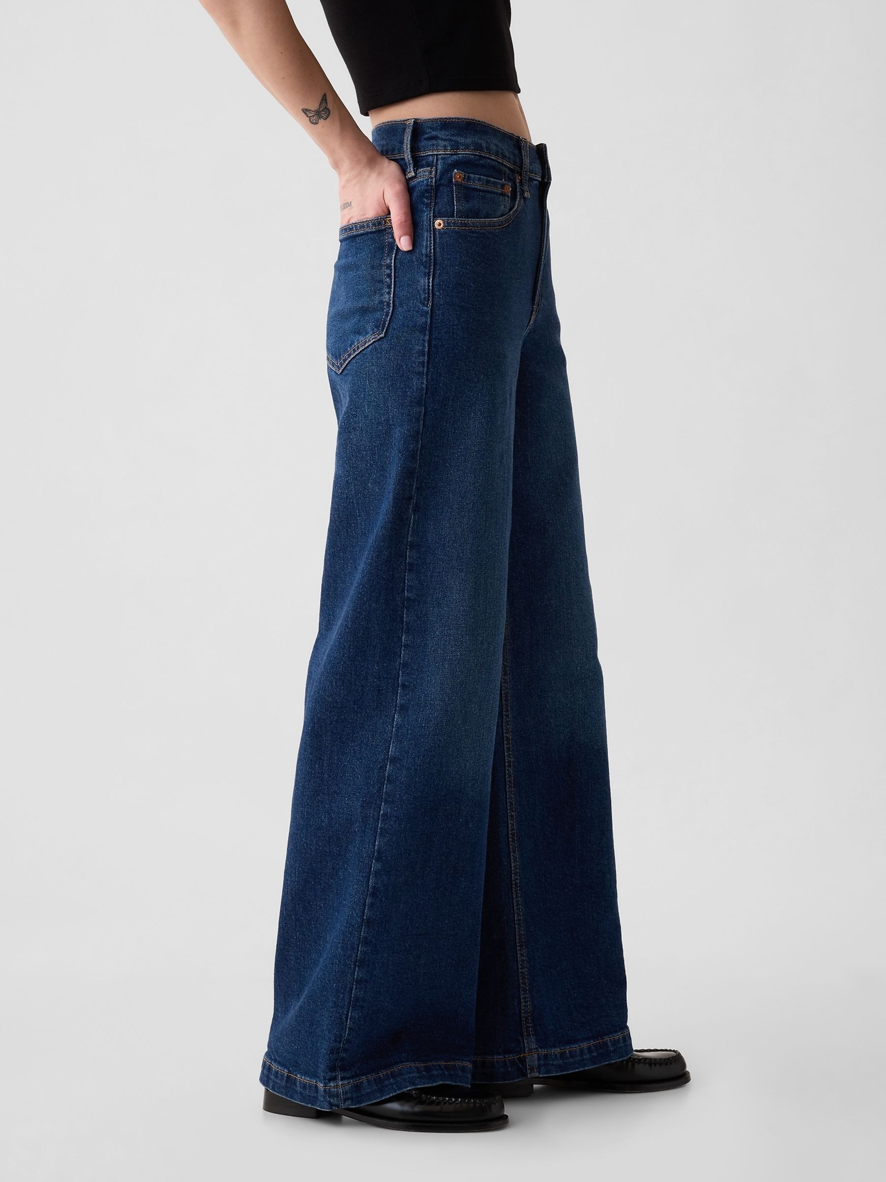 Dark Wash Blue High Waisted Stride Wide-Leg Jeans - Image 3 of 10