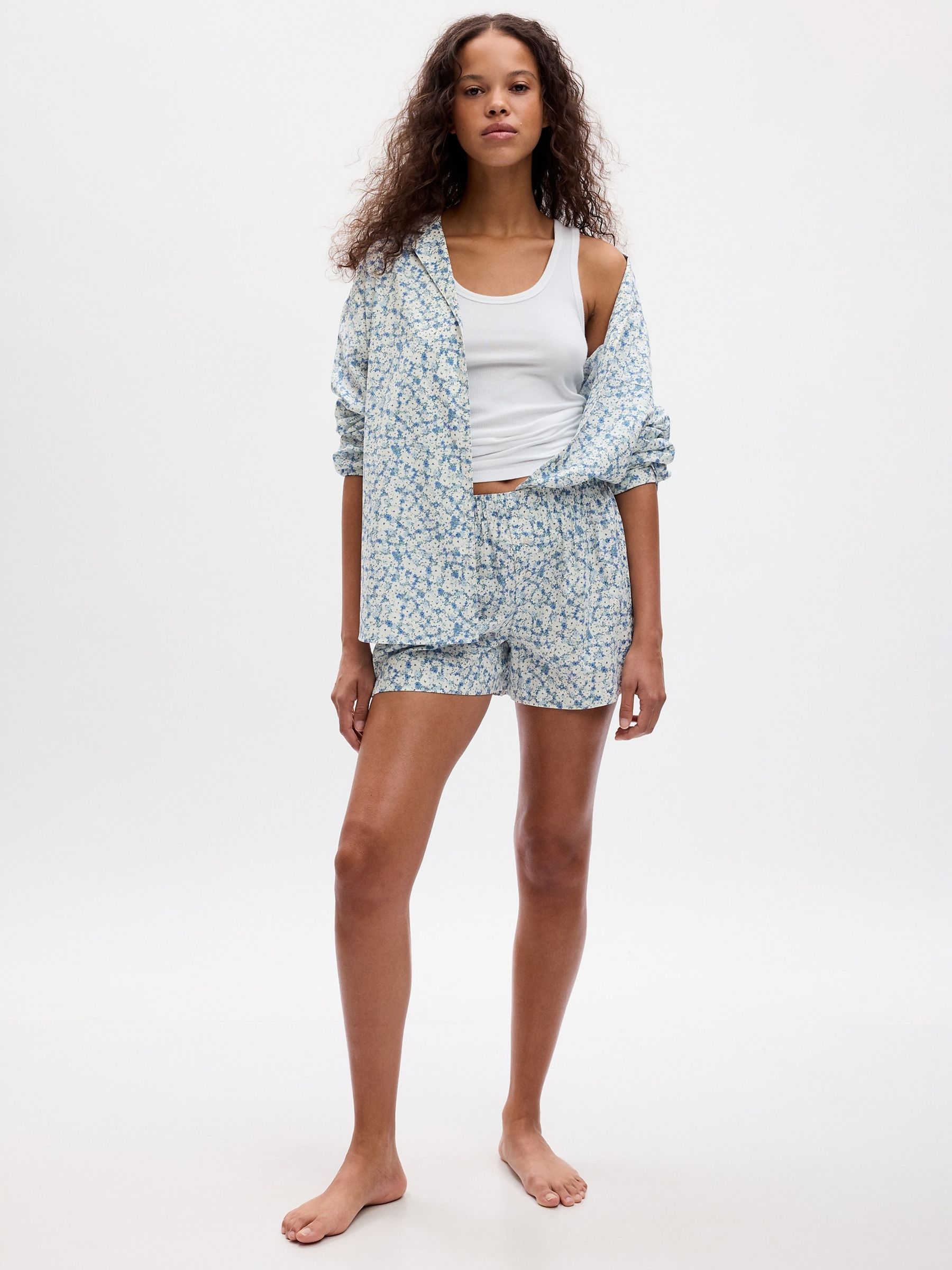 Blue Ditsy Floral Poplin Pyjama Shorts - Image 1 of 1