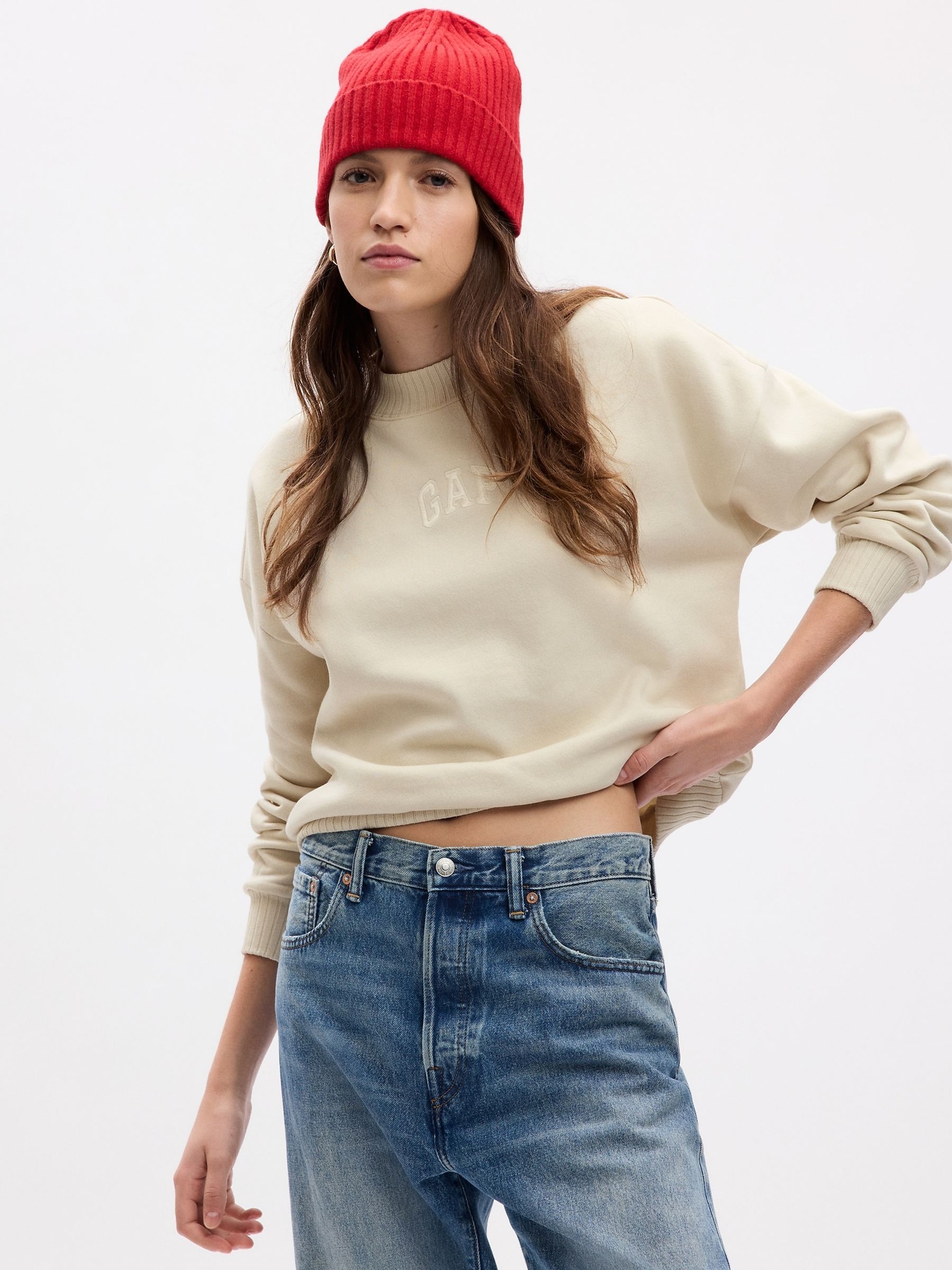 Cream Arch Logo High Neck Sweatshirt - Image 1 of 2