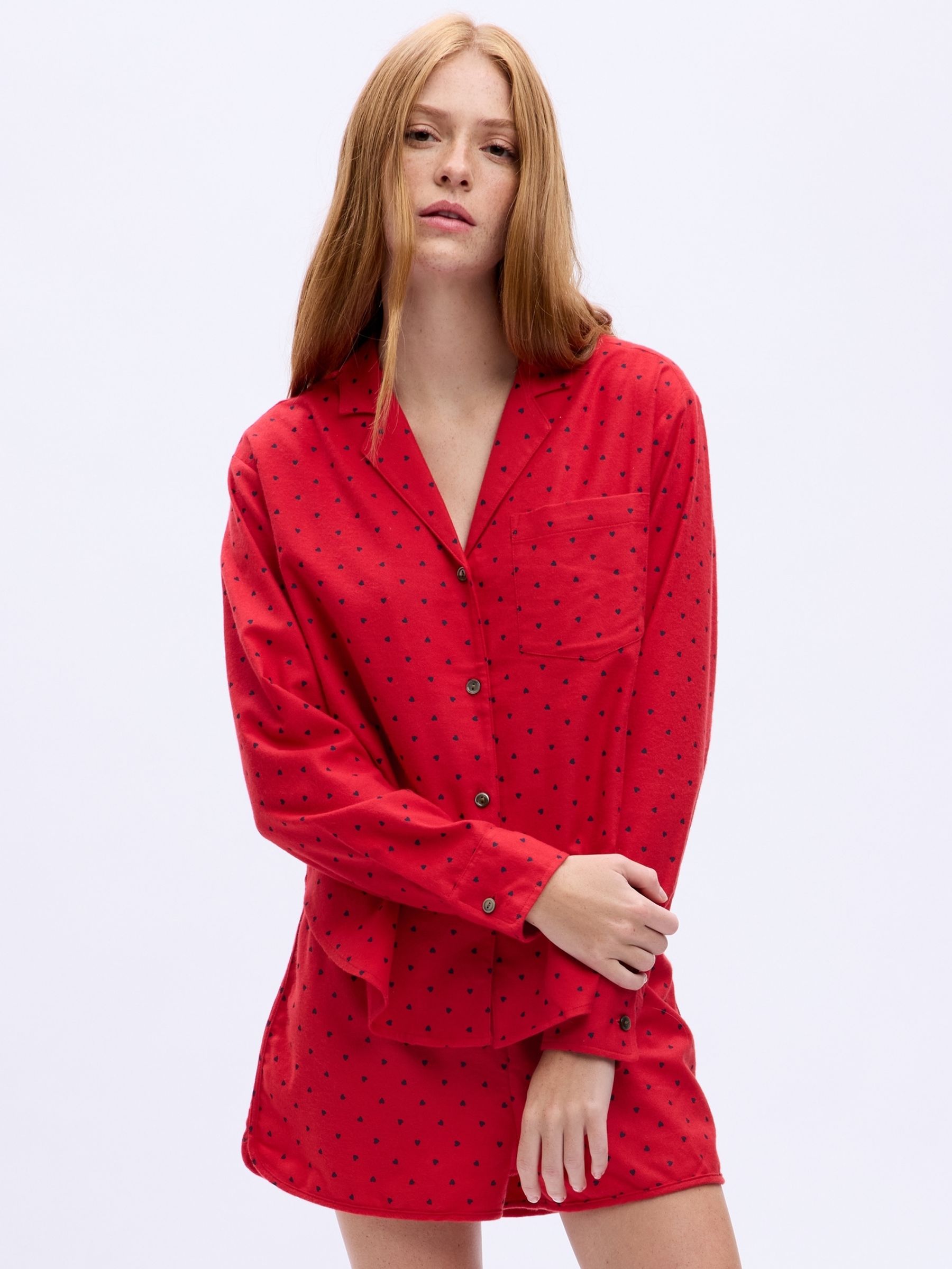 Red Relaxed Flannel Long Sleeve Pyjama Shirt - Image 1 of 4
