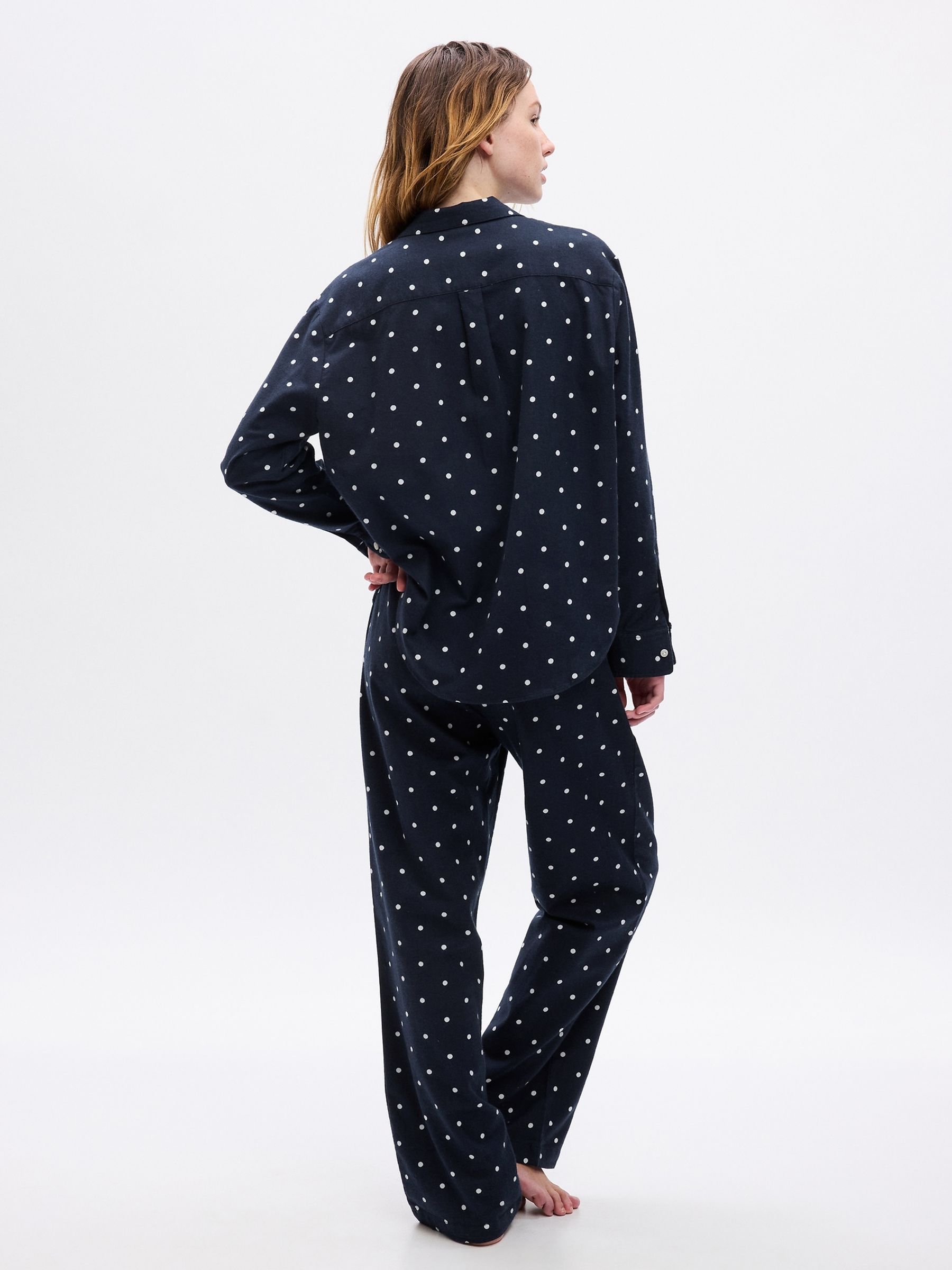 Navy Dot Cotton Print Flannel Pyjama Set - Image 2 of 2