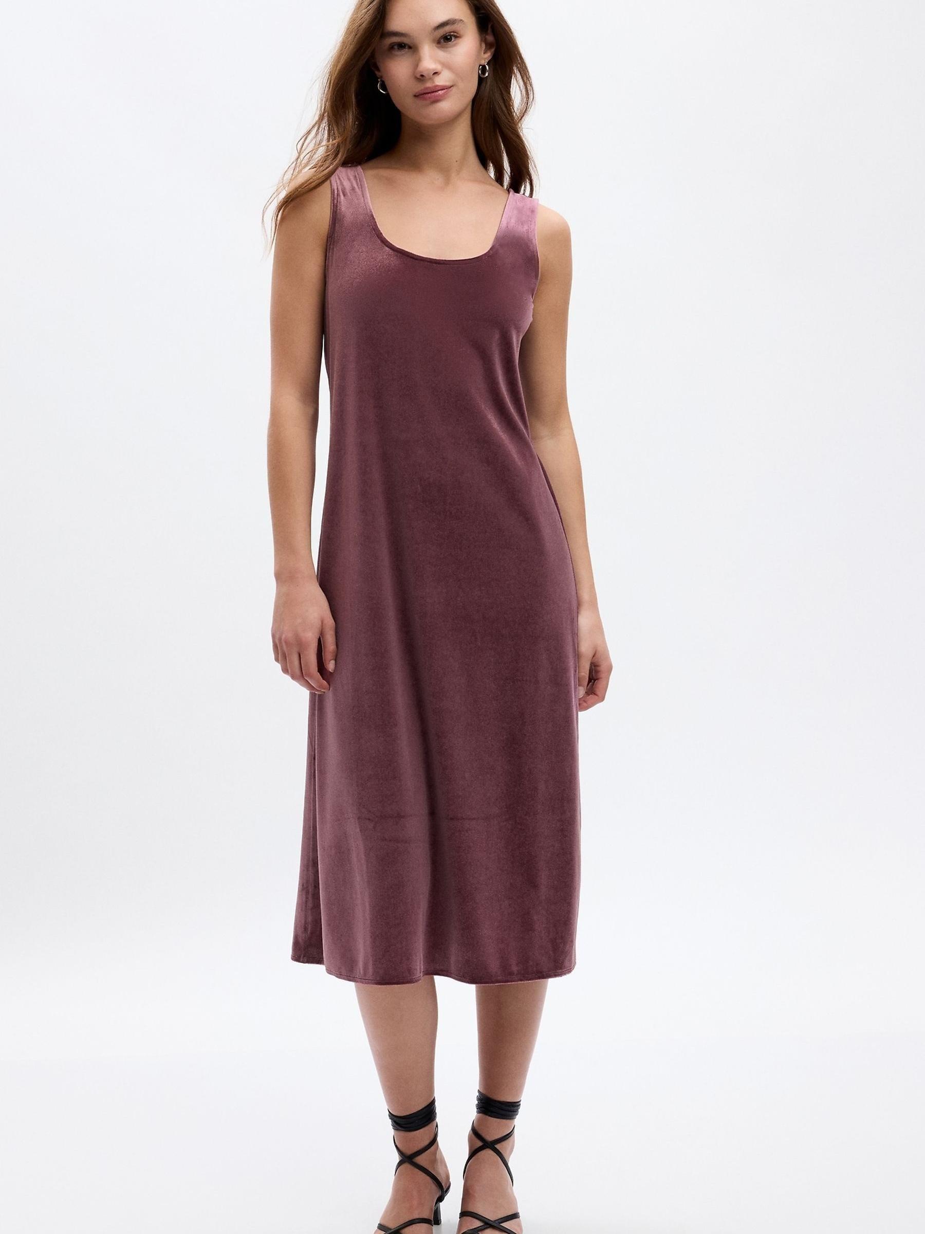 Purple Velour Scoop Neck Sleeveless Midi Dress - Image 1 of 2