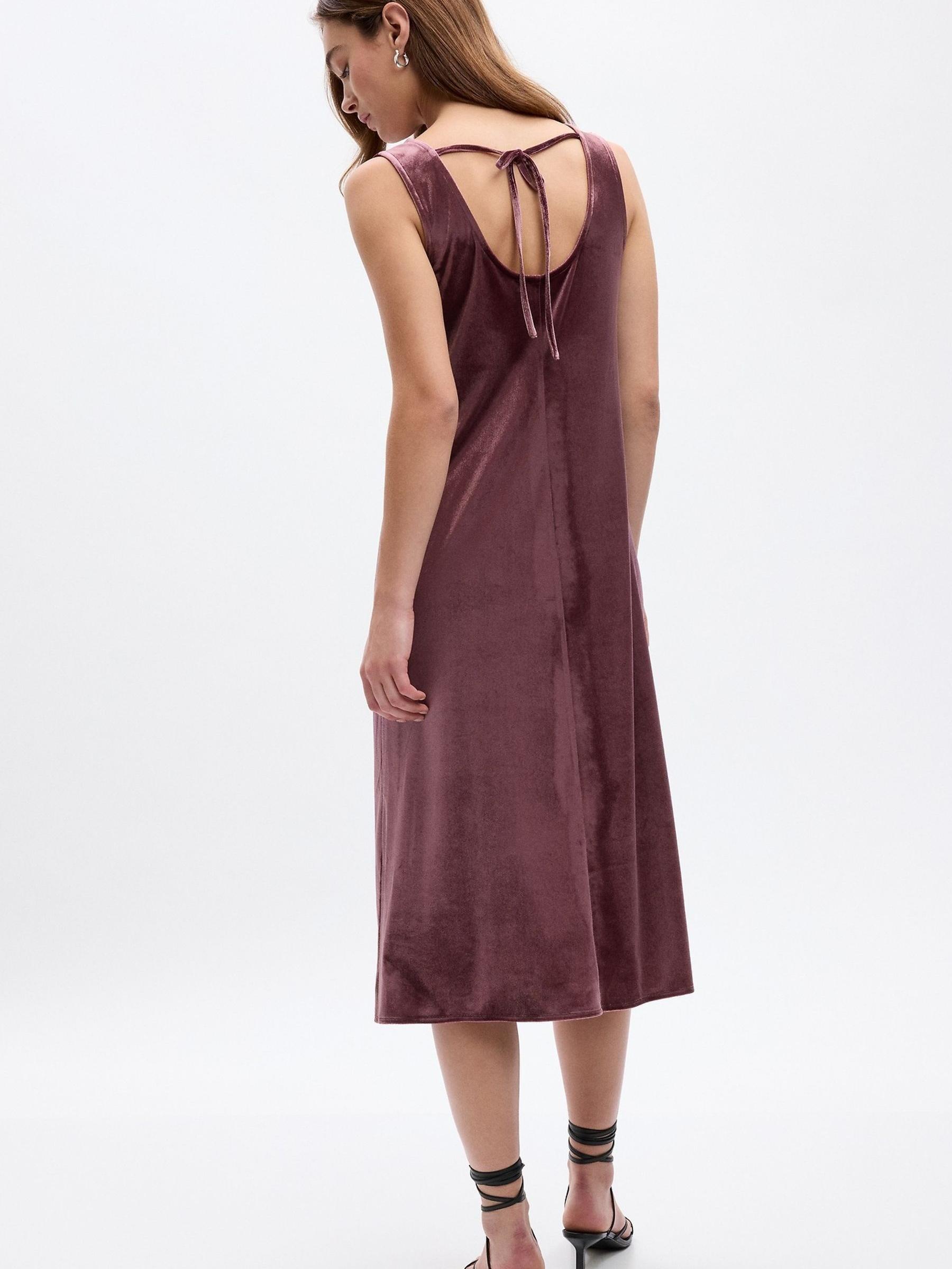 Purple Velour Scoop Neck Sleeveless Midi Dress - Image 2 of 2
