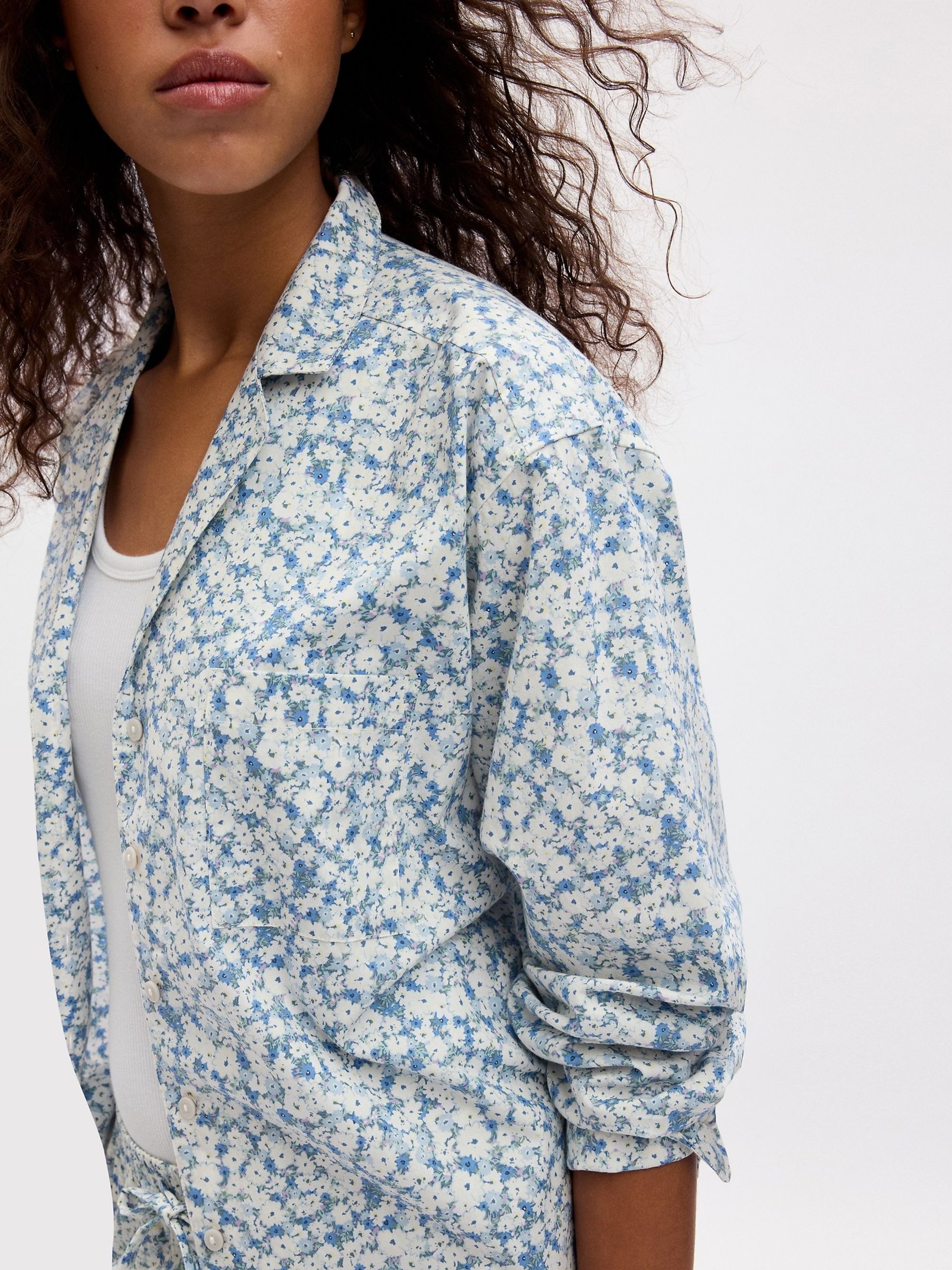 Blue Ditsy Floral Poplin Pyjama Shirt - Image 3 of 4