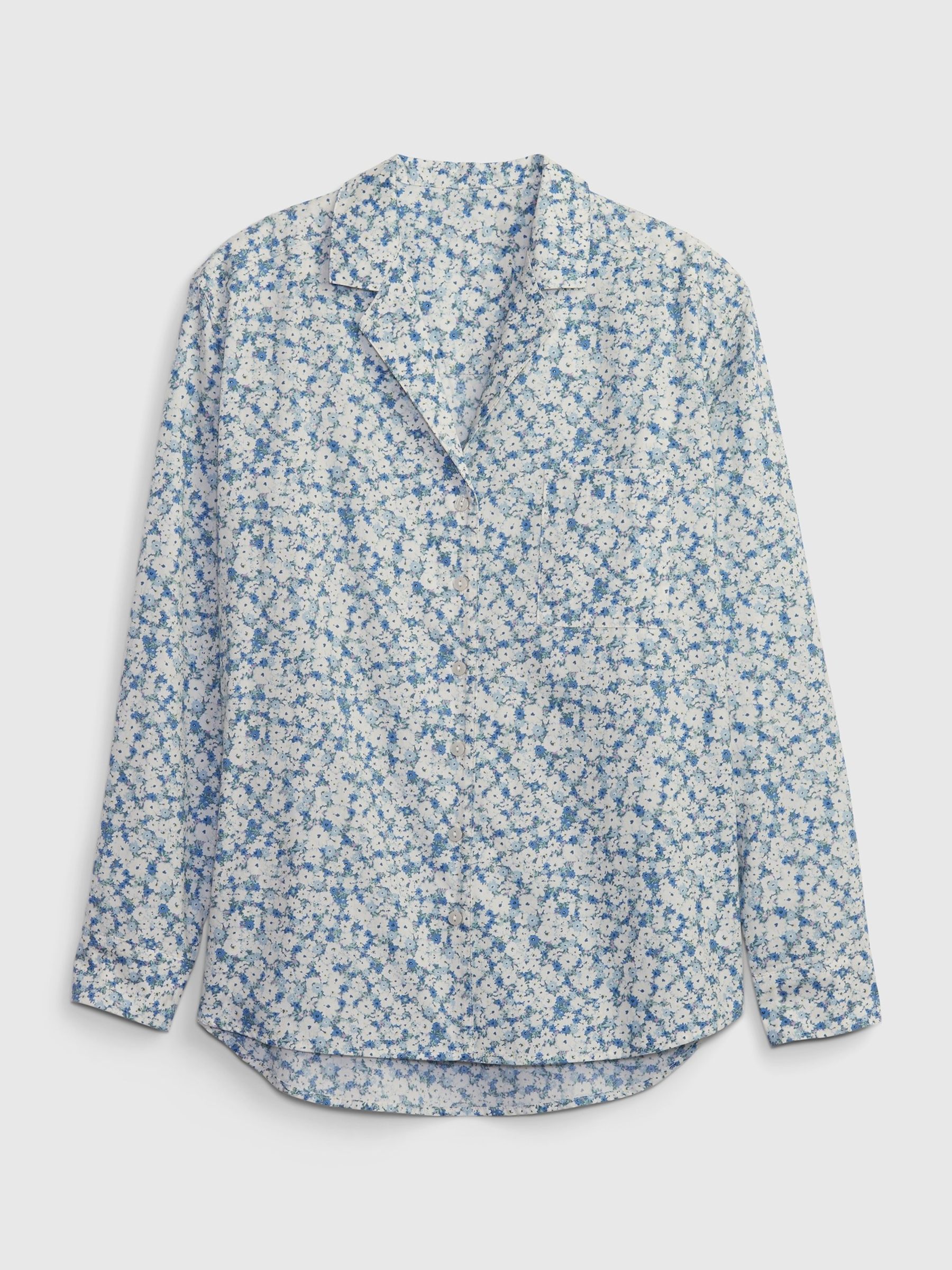 Blue Ditsy Floral Poplin Pyjama Shirt - Image 4 of 4