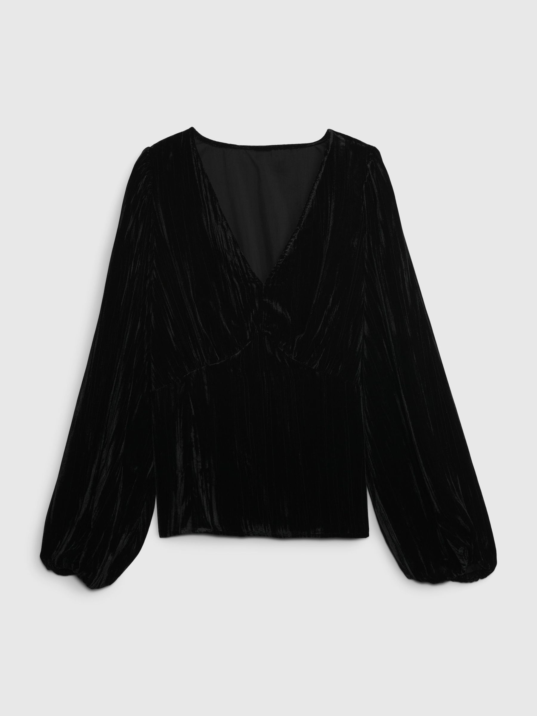 Black Velvet Balloon Sleeve V-Neck Top - Image 4 of 4