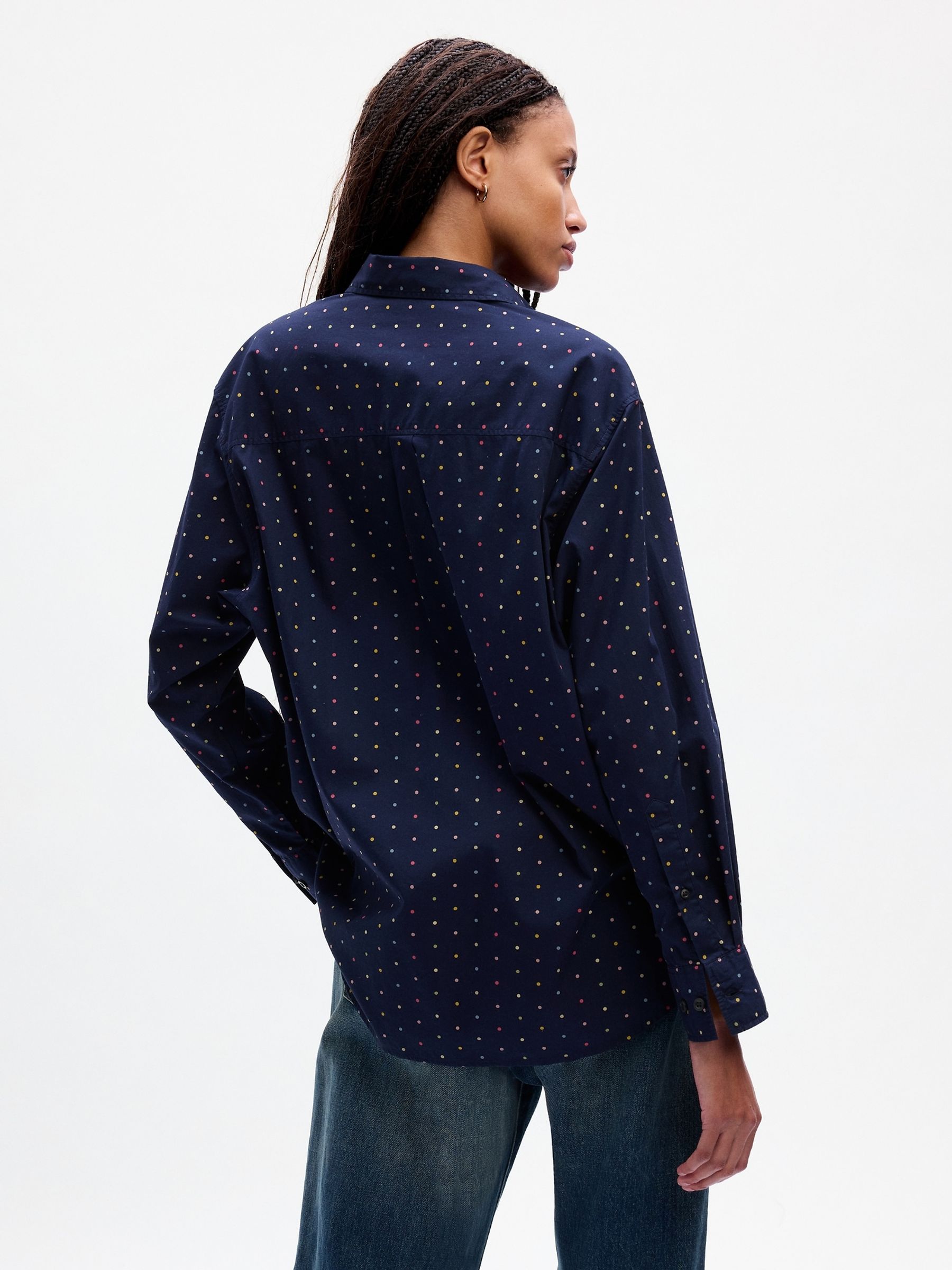 Navy Blue Organic Cotton Oversized Long Sleeve Shirt - Image 2 of 5