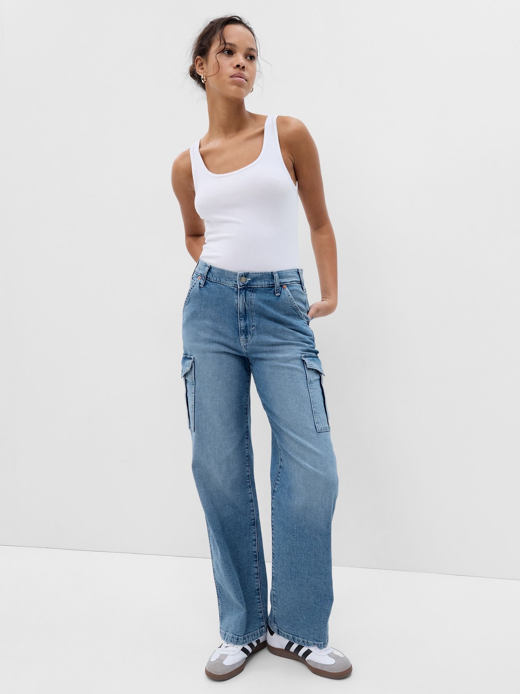 Light Indigo Blue Mid Rise 90s Loose Cargo Jeans | Gap