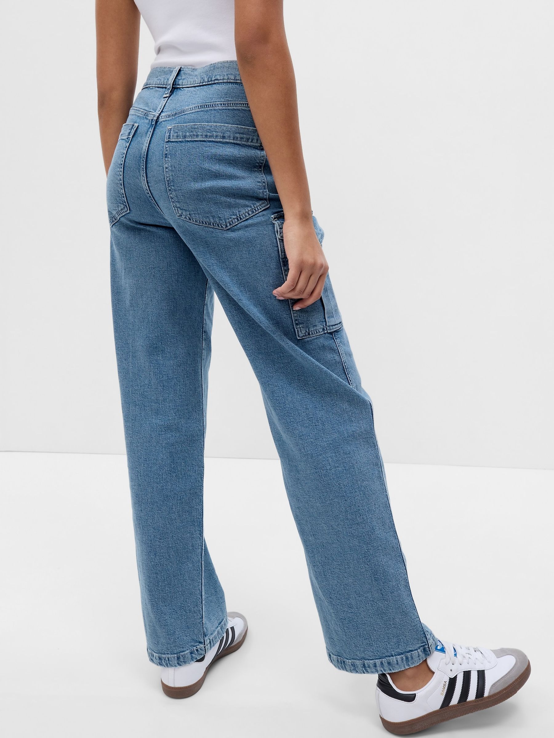 Light Indigo Blue Mid Rise 90s Loose Cargo Jeans - Image 6 of 7