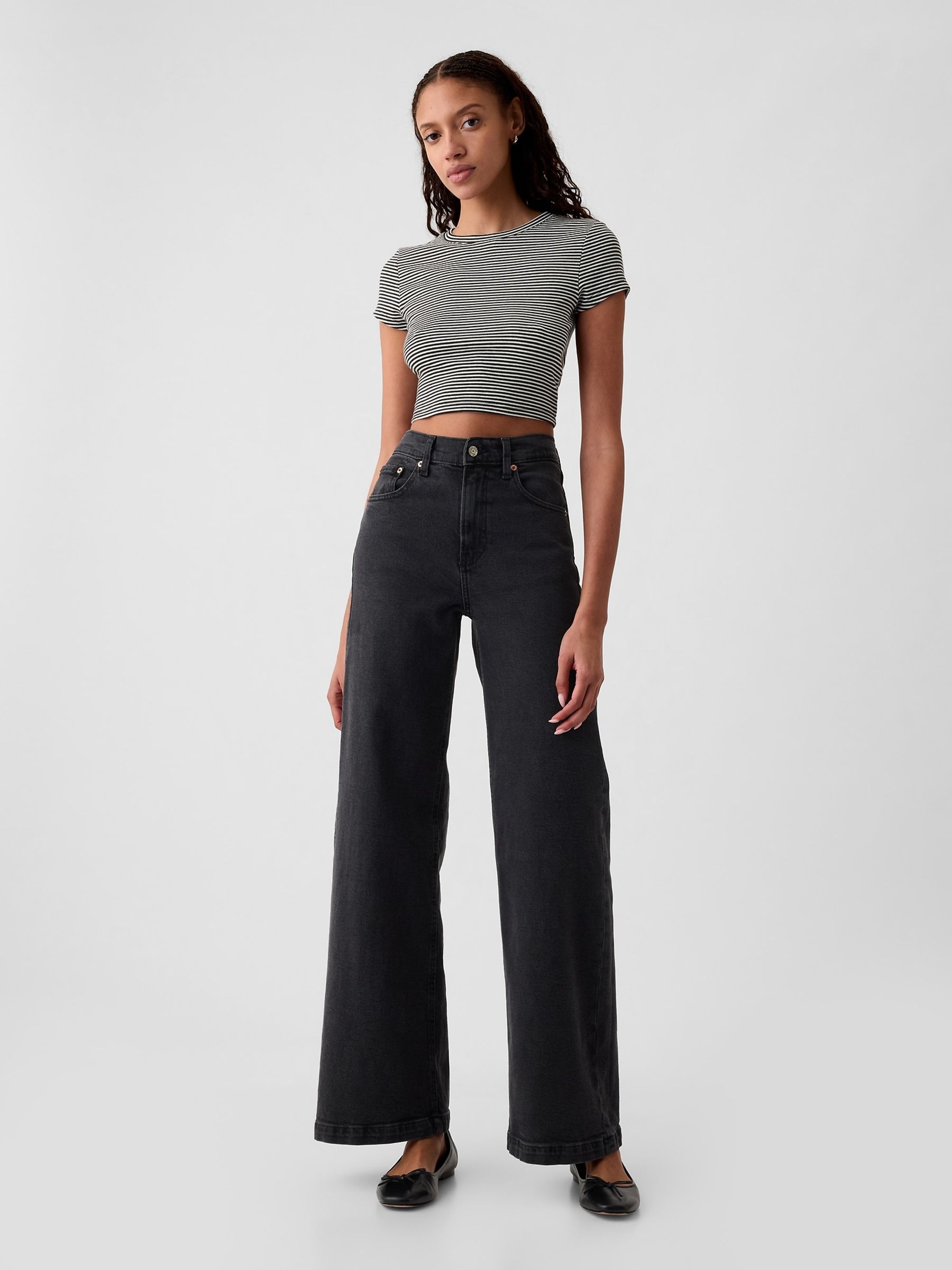 Black High Waisted Stride Wide-Leg Jeans - Image 1 of 11