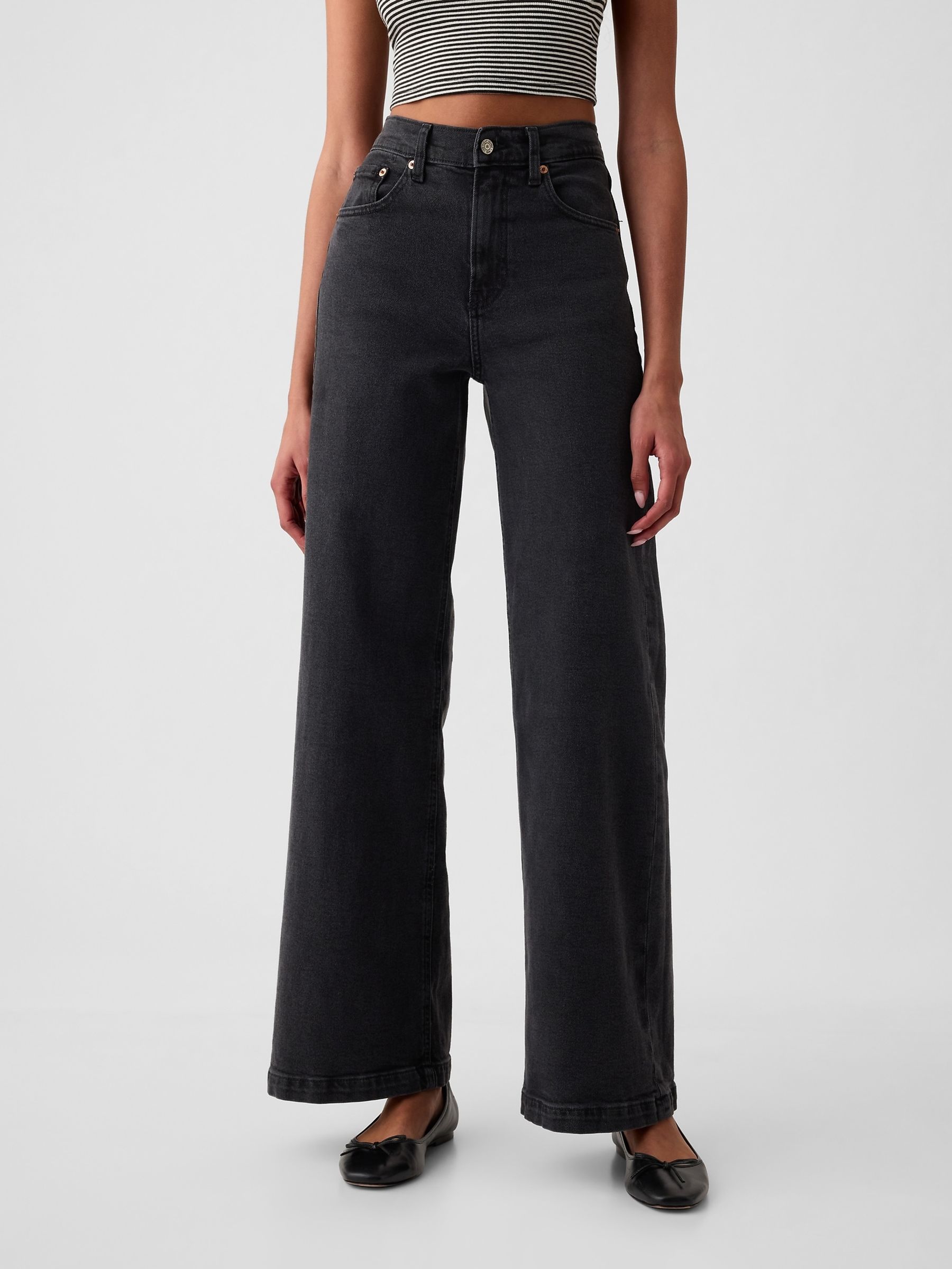 Black High Waisted Stride Wide-Leg Jeans - Image 3 of 11
