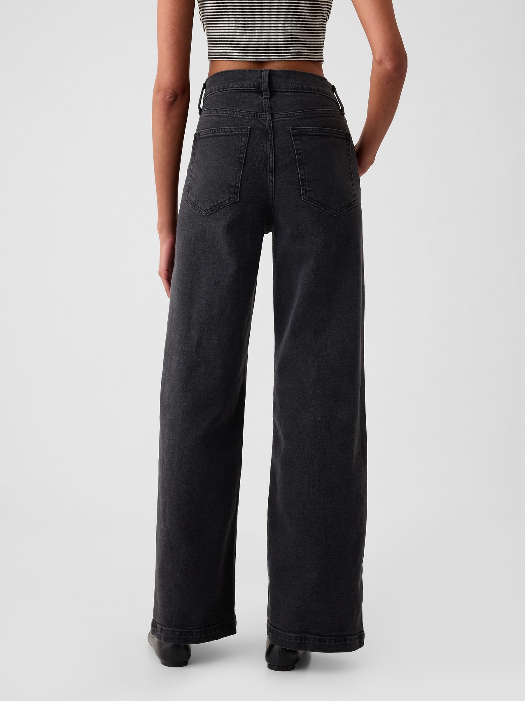 Black High Waisted Stride Wide-Leg Jeans - Image 5 of 11