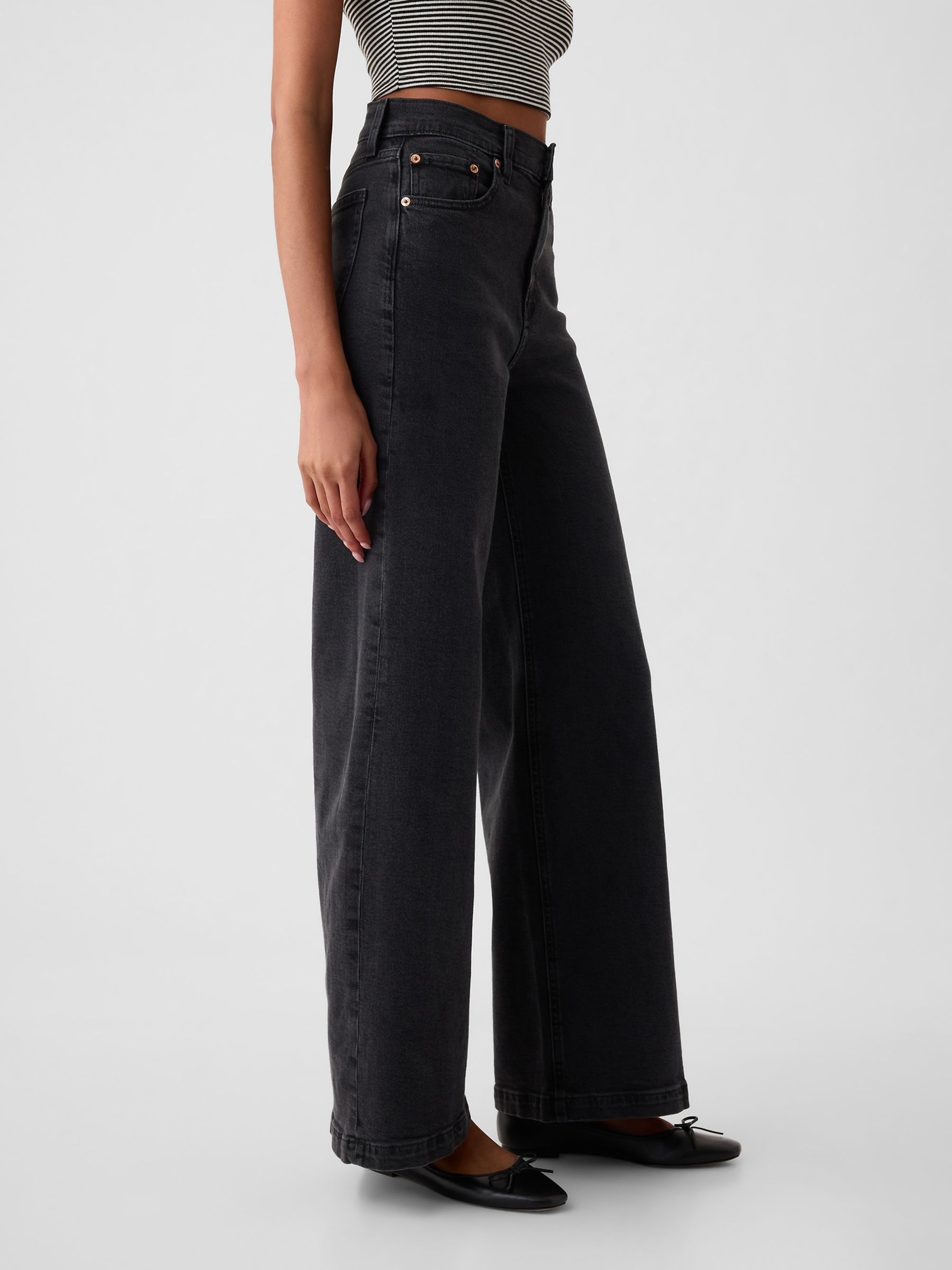 Black High Waisted Stride Wide-Leg Jeans - Image 6 of 11