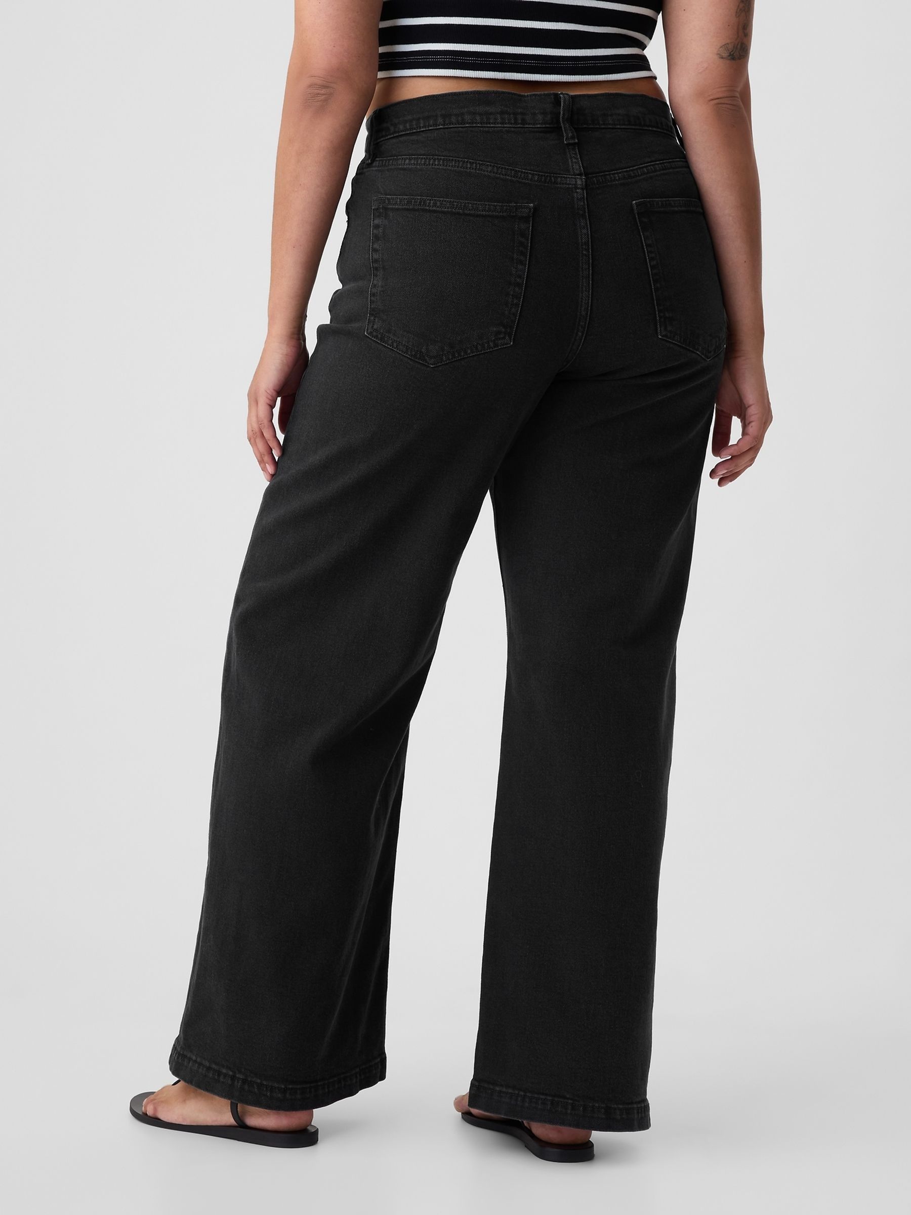 Black High Waisted Stride Wide-Leg Jeans - Image 8 of 11