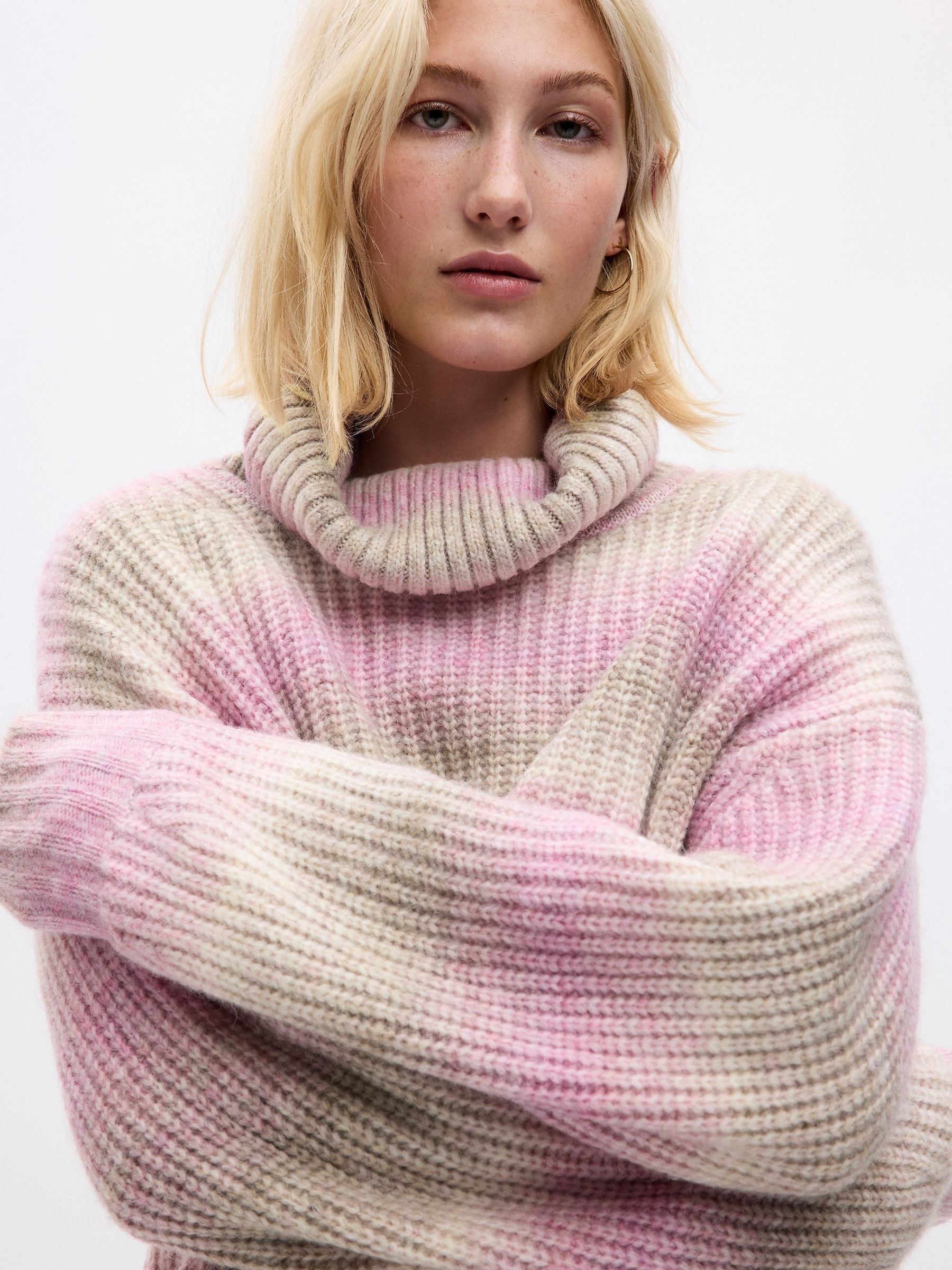 Pink Shaker Stitch Turtle Neck Sweater - Image 2 of 2
