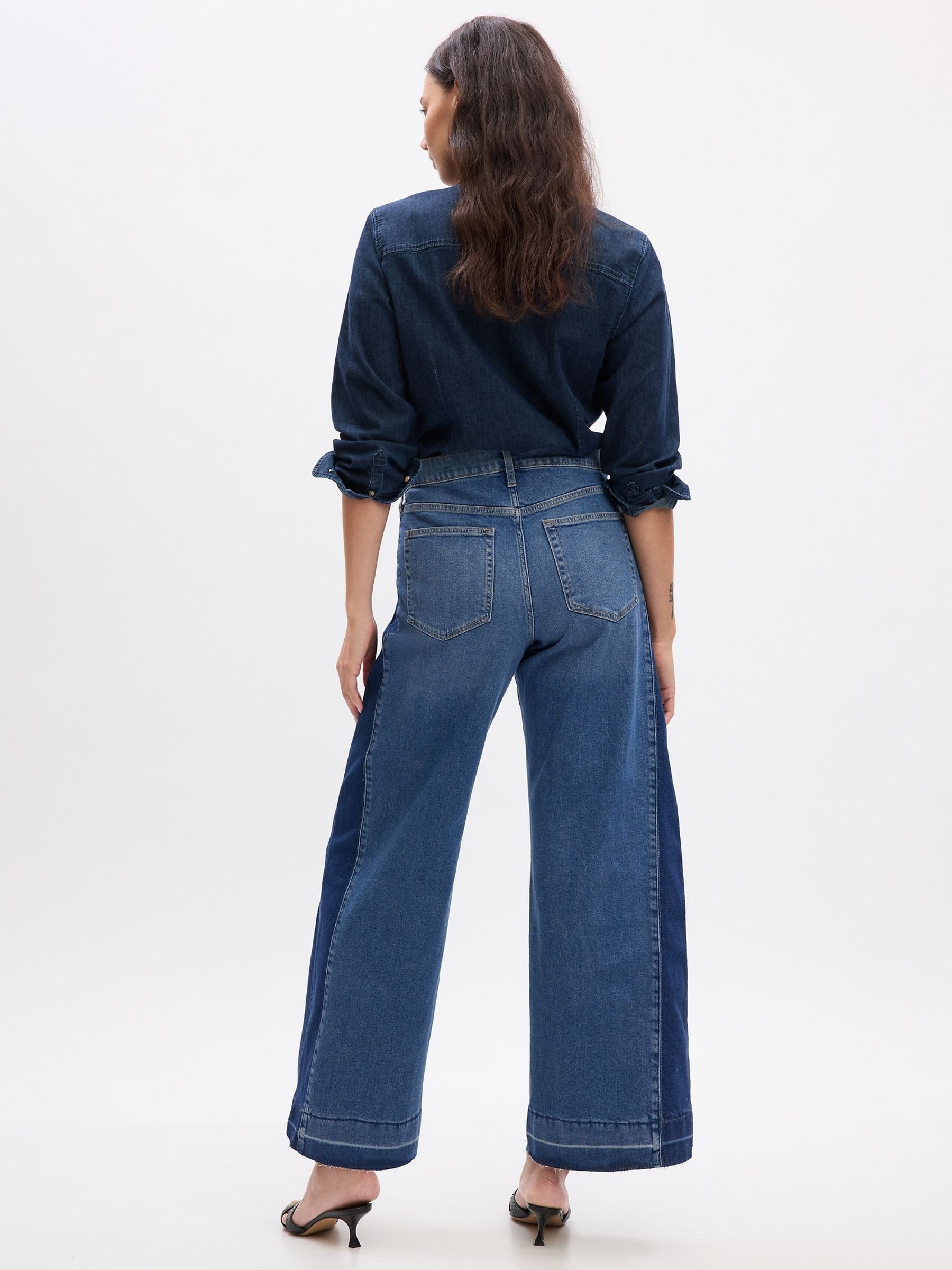 Blue Two Tone High Waist Wide Leg Jeans - Image 2 of 6