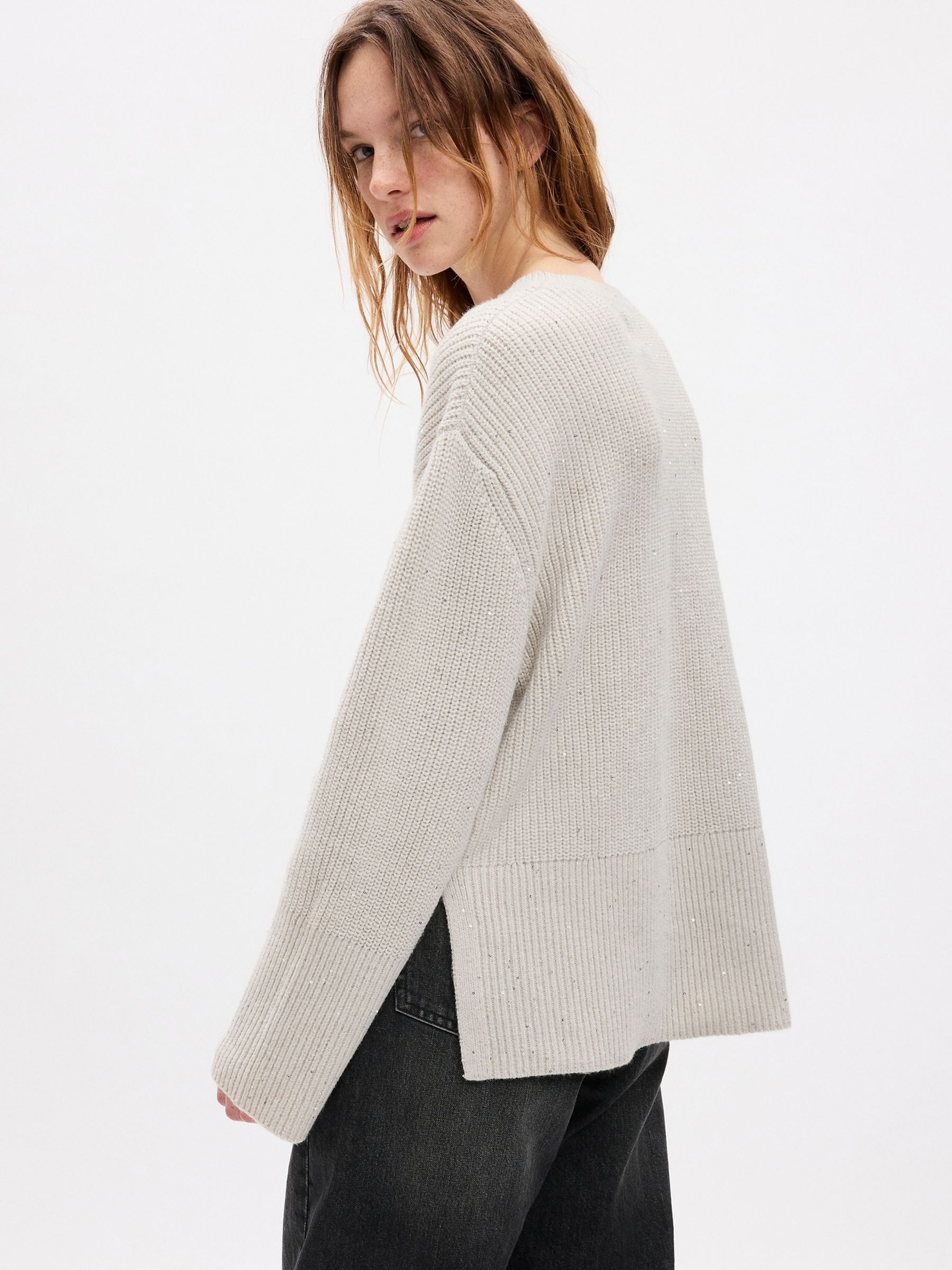 Grey 247 Split Hem Sequin Crew Neck Jumper - Image 2 of 4