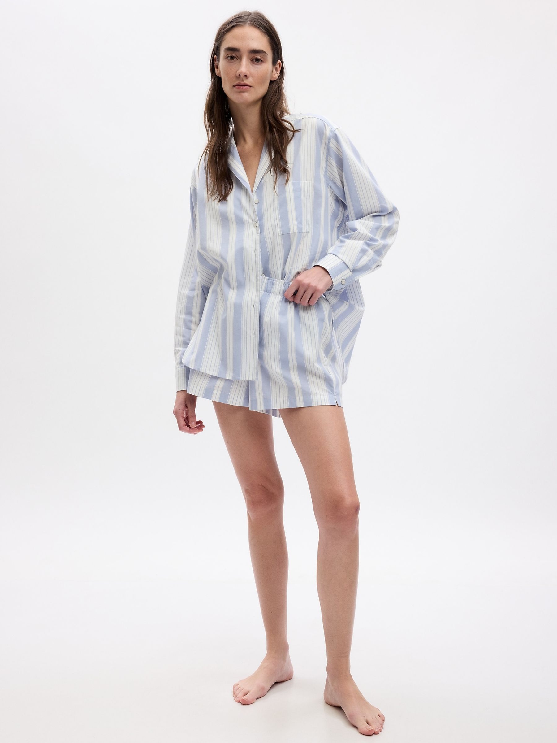Blue & White Stripe Poplin Pyjama Shorts - Image 1 of 2