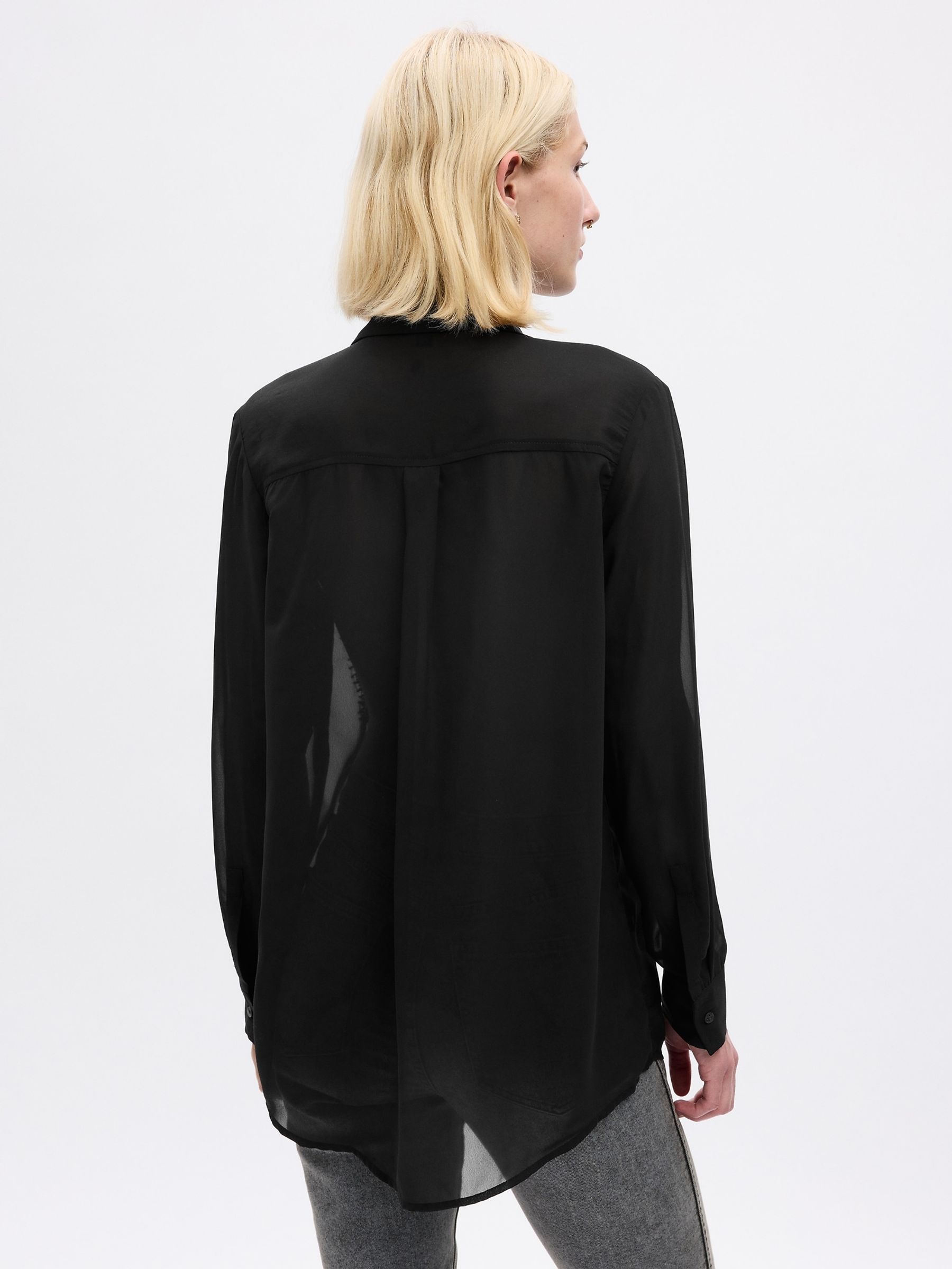 Black Beaded Sheer Boyfriend Shirt - Image 2 of 2