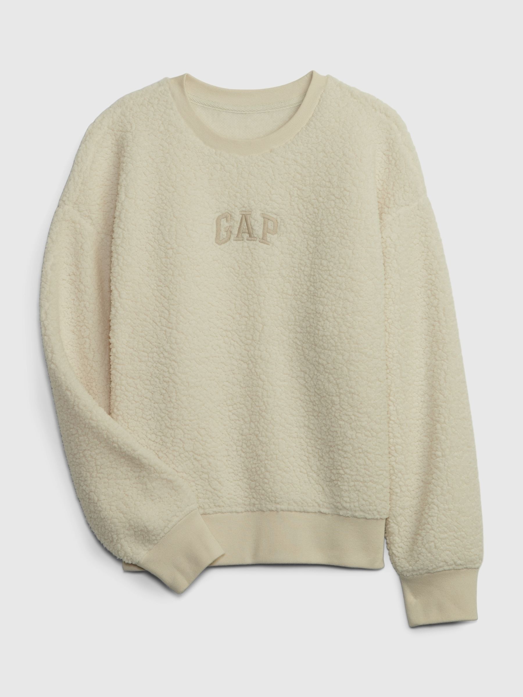 Beige Sherpa Logo Long Sleeve Crew Neck Sweatshirt - Image 1 of 3