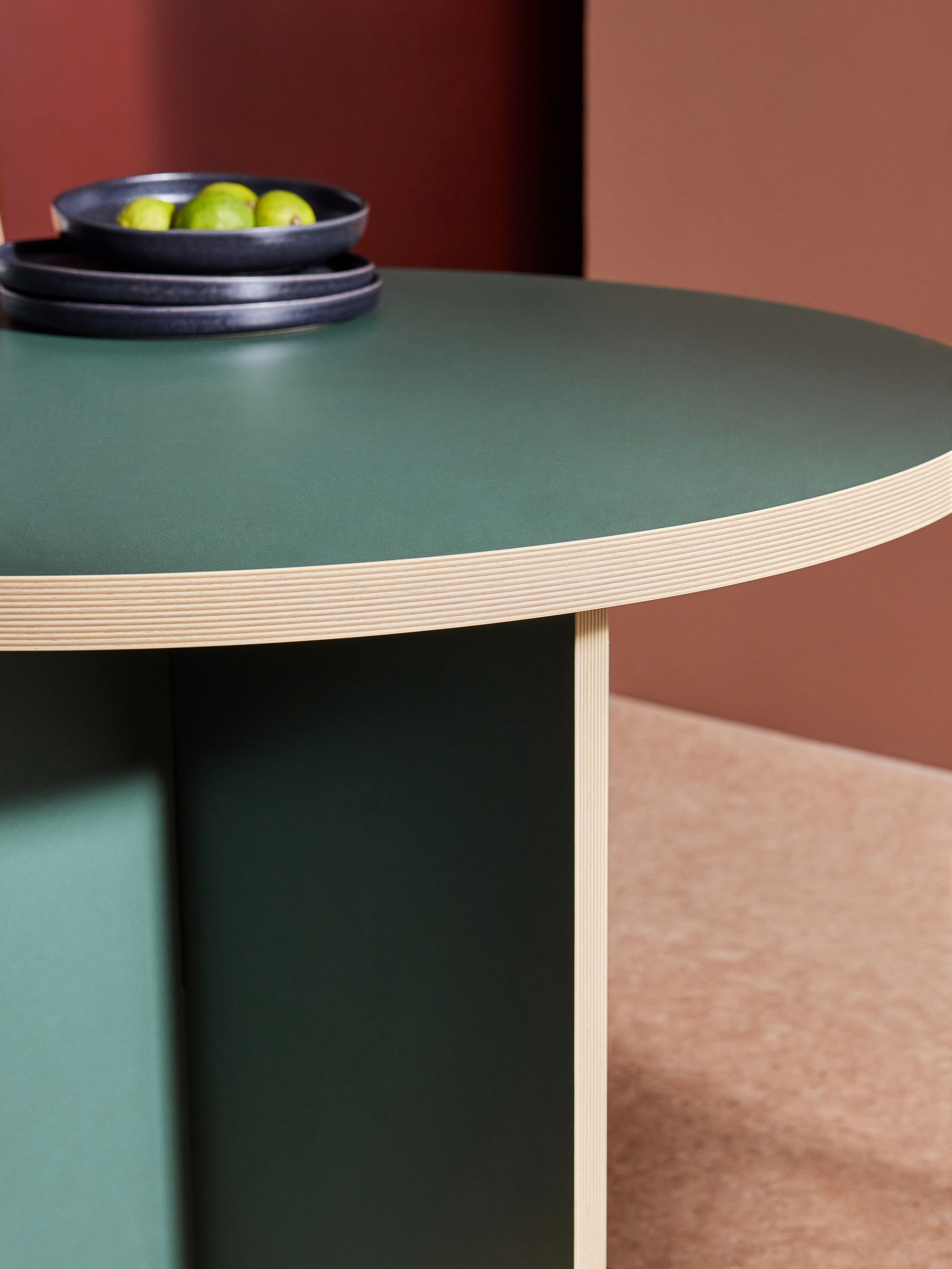 Zayla Round Fixed Dining Table in Dark Green - Image 4 of 6